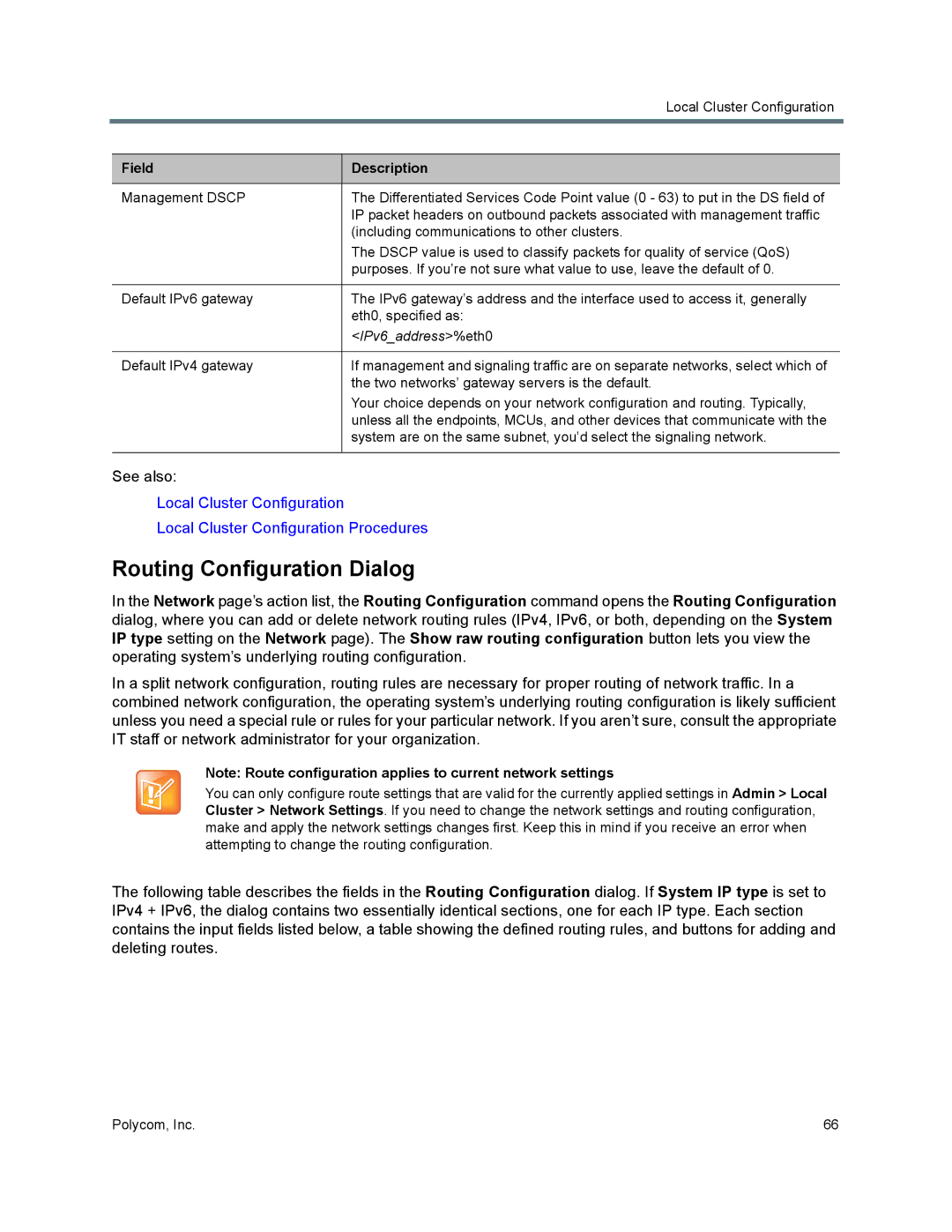 Polycom 7000 manual Routing Configuration Dialog, IPv6address%eth0 