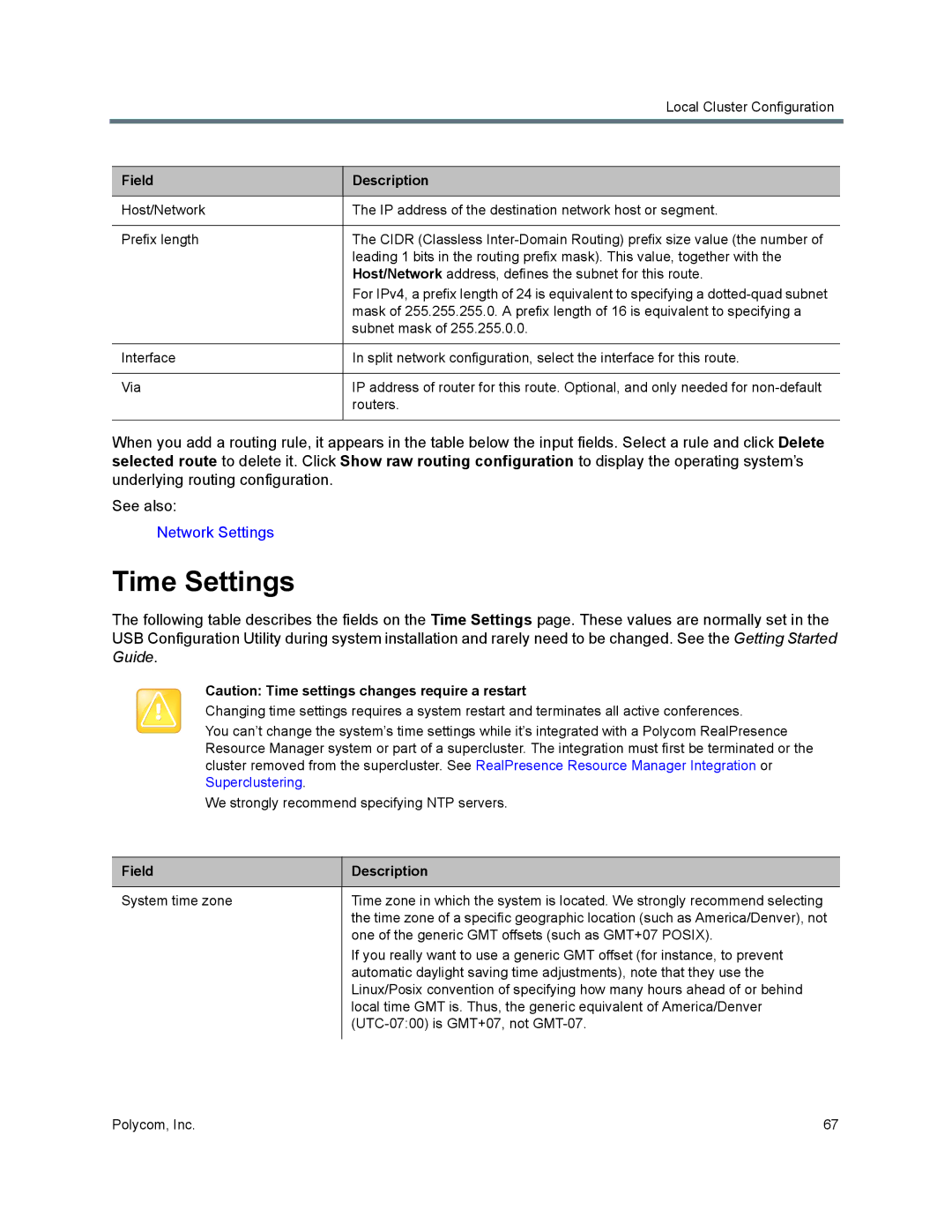 Polycom 7000 manual Time Settings 