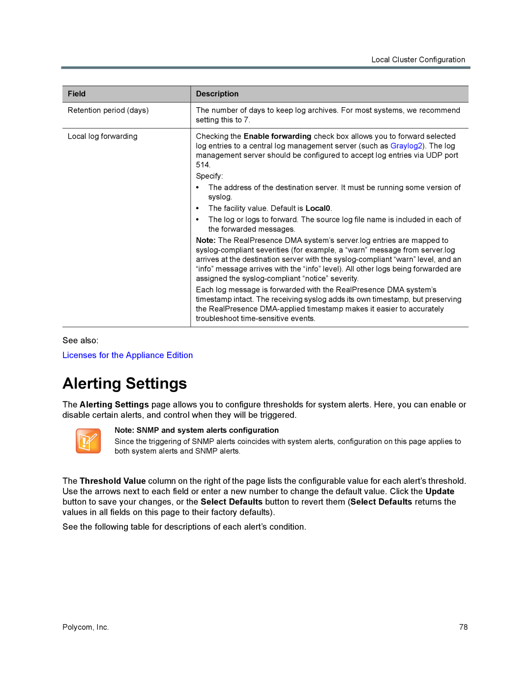 Polycom 7000 manual Alerting Settings 