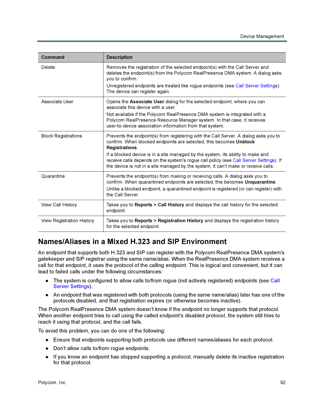 Polycom 7000 manual Names/Aliases in a Mixed H.323 and SIP Environment, Registrations 