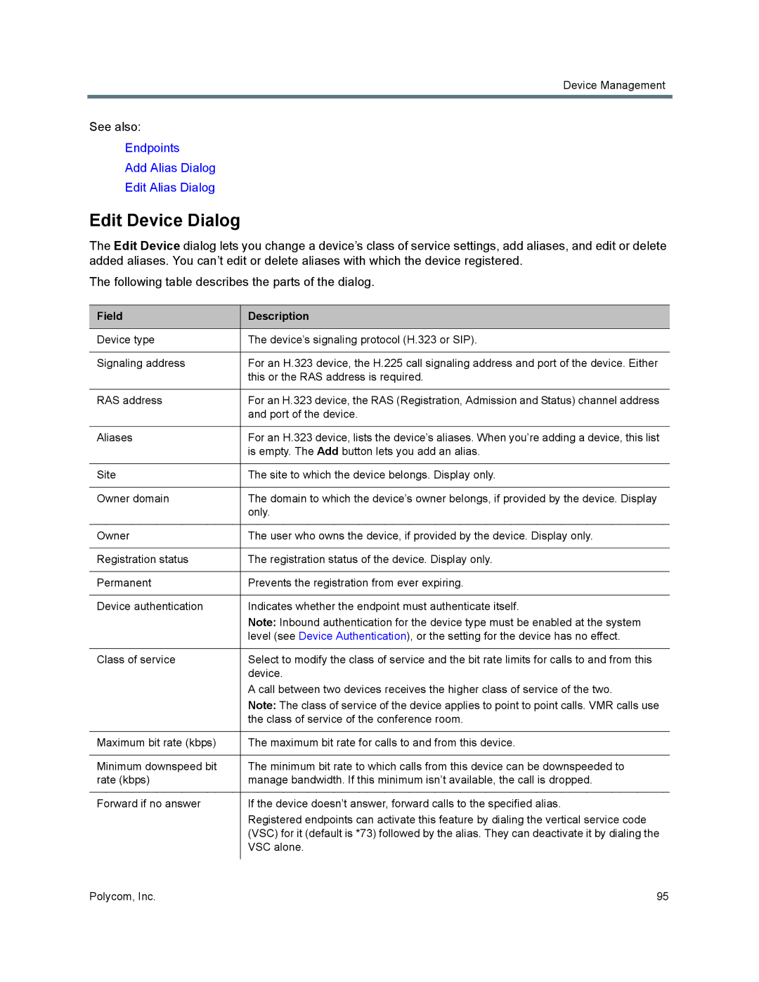 Polycom 7000 manual Edit Device Dialog 