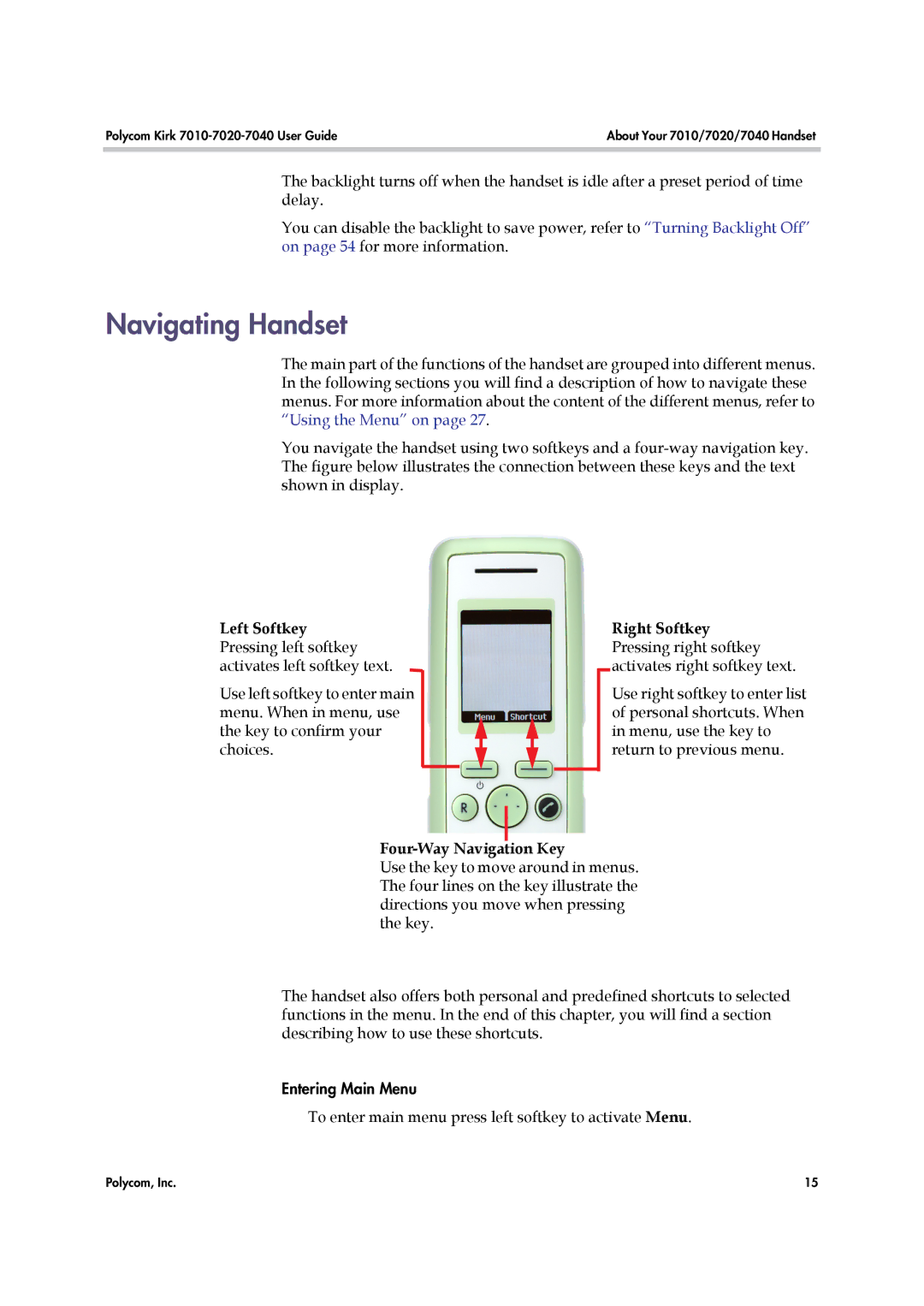 Polycom 7010-7020-7040, 14184663-HD manual Navigating Handset, Four-Way Navigation Key 