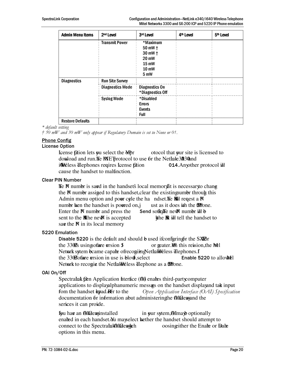 Polycom Mitel Networks 3300, 72-1084-02, SX-200 ICP manual Admin Menu Items 2nd Level 3rd Level 