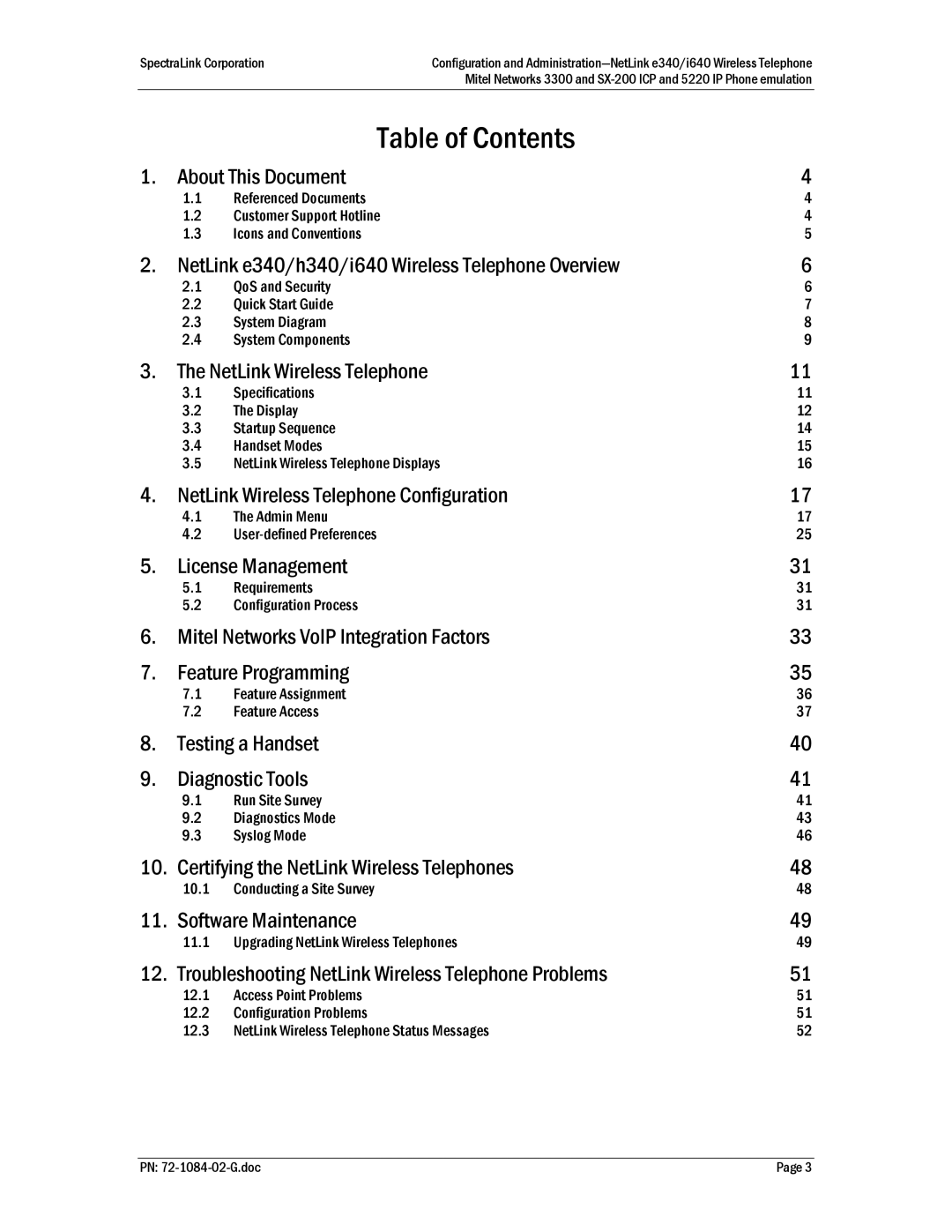 Polycom 72-1084-02, SX-200 ICP, Mitel Networks 3300 manual Table of Contents 