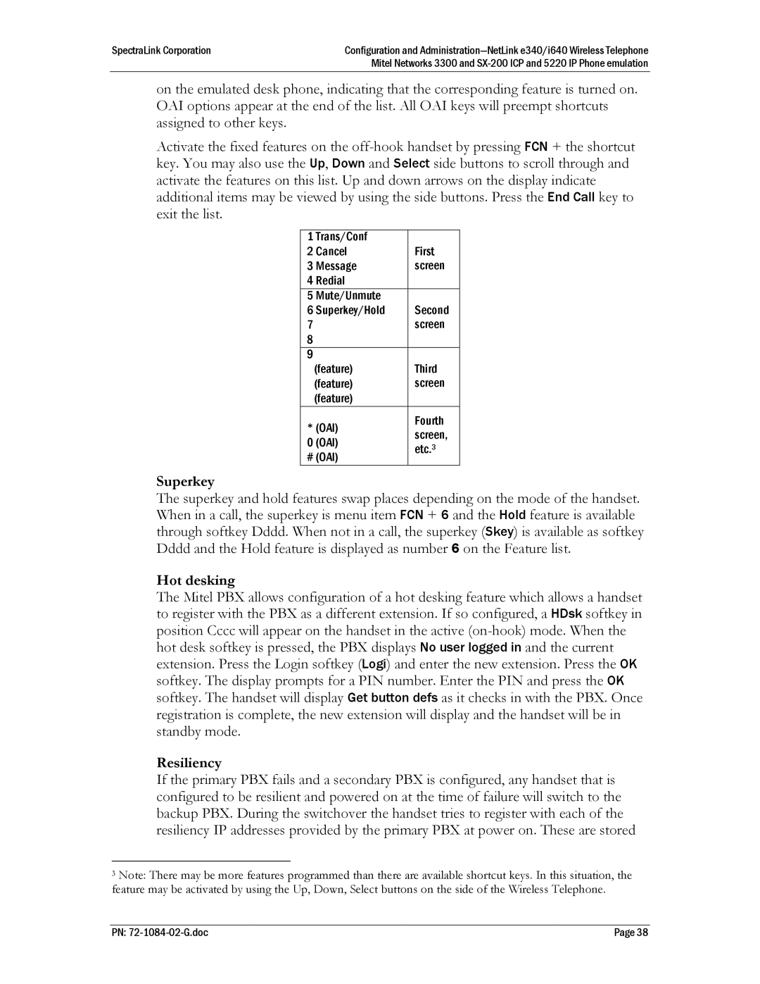 Polycom Mitel Networks 3300, 72-1084-02, SX-200 ICP manual Superkey, Hot desking, Resiliency 