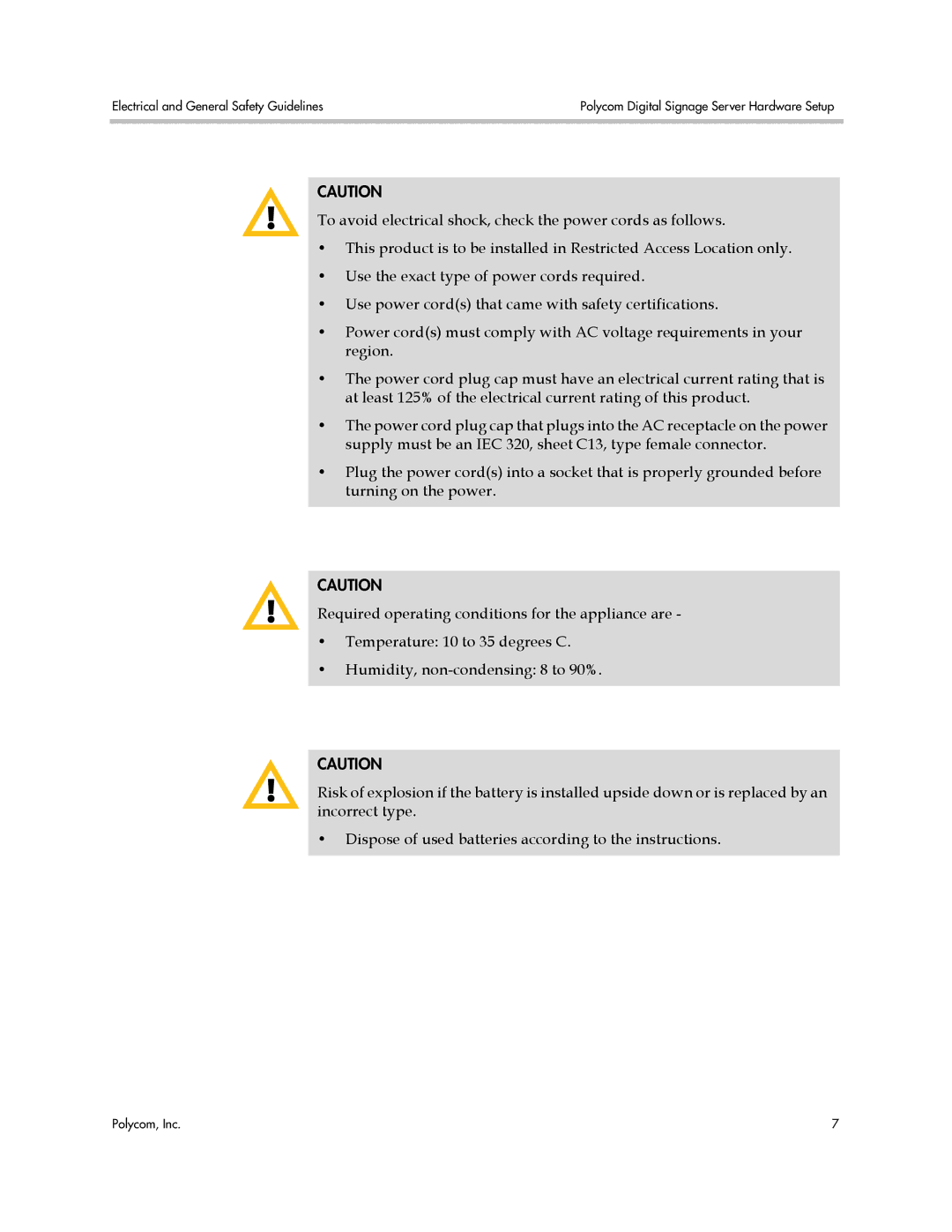 Polycom 725-78600-002A2 manual Electrical and General Safety Guidelines 