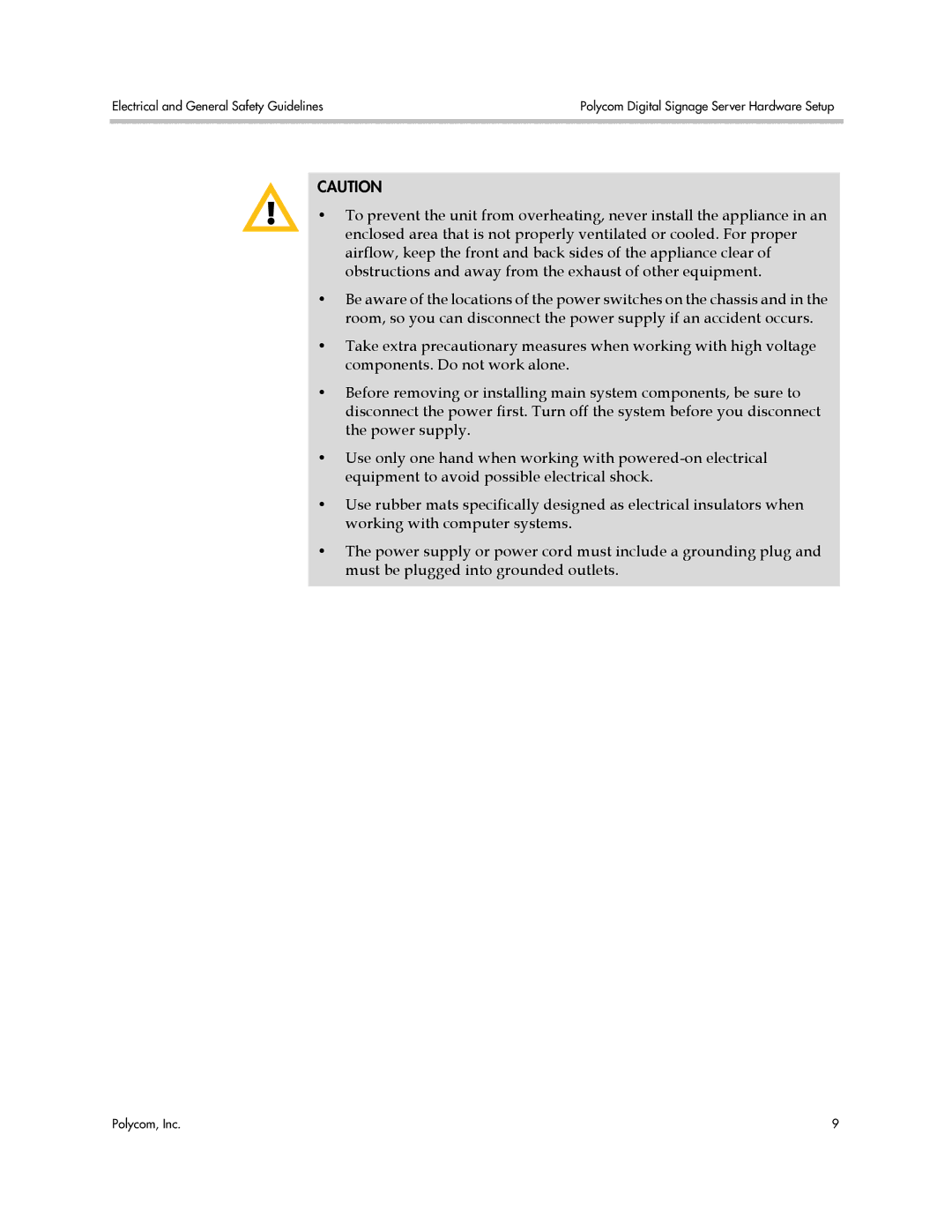 Polycom 725-78600-002A2 manual Electrical and General Safety Guidelines 