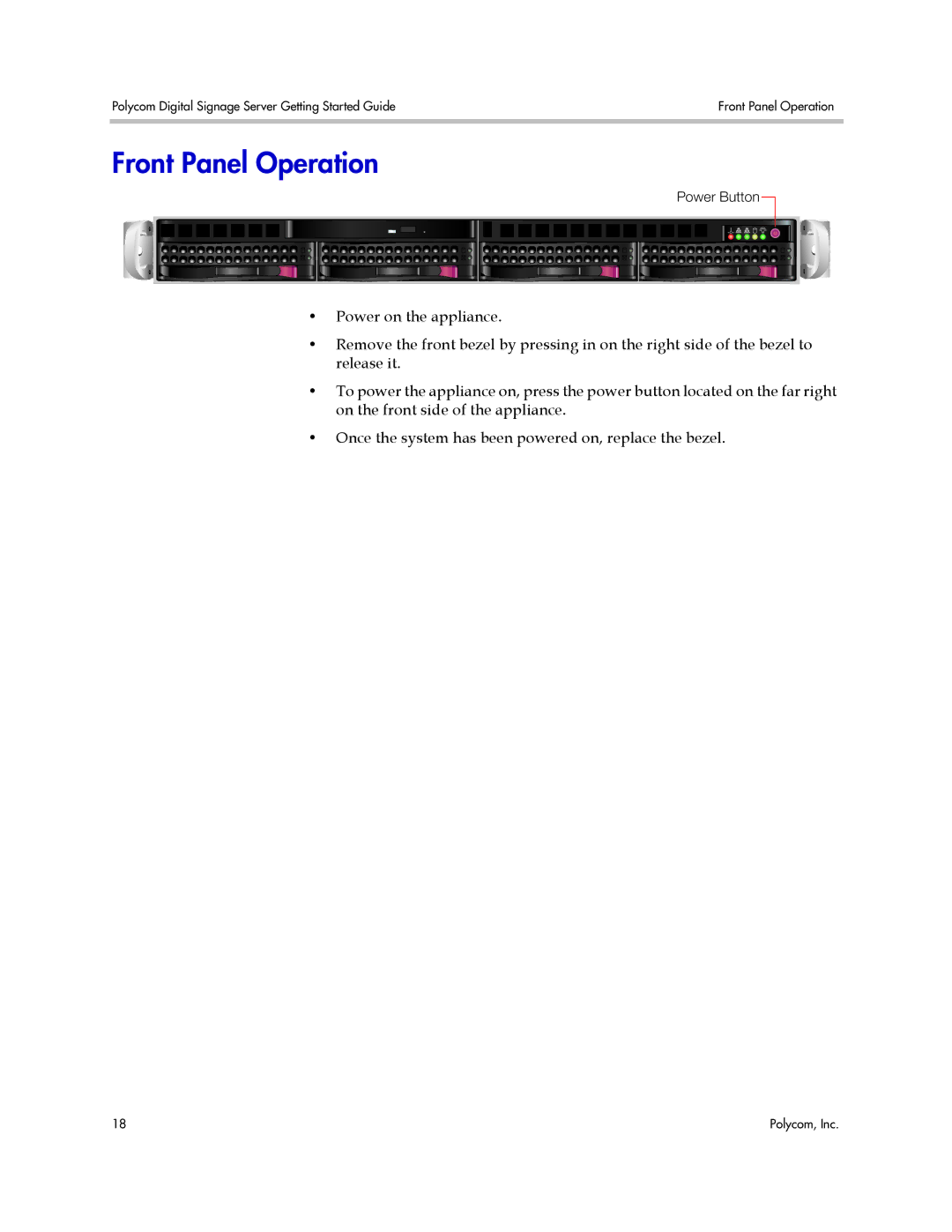 Polycom 725-78600-002A2 manual Front Panel Operation 