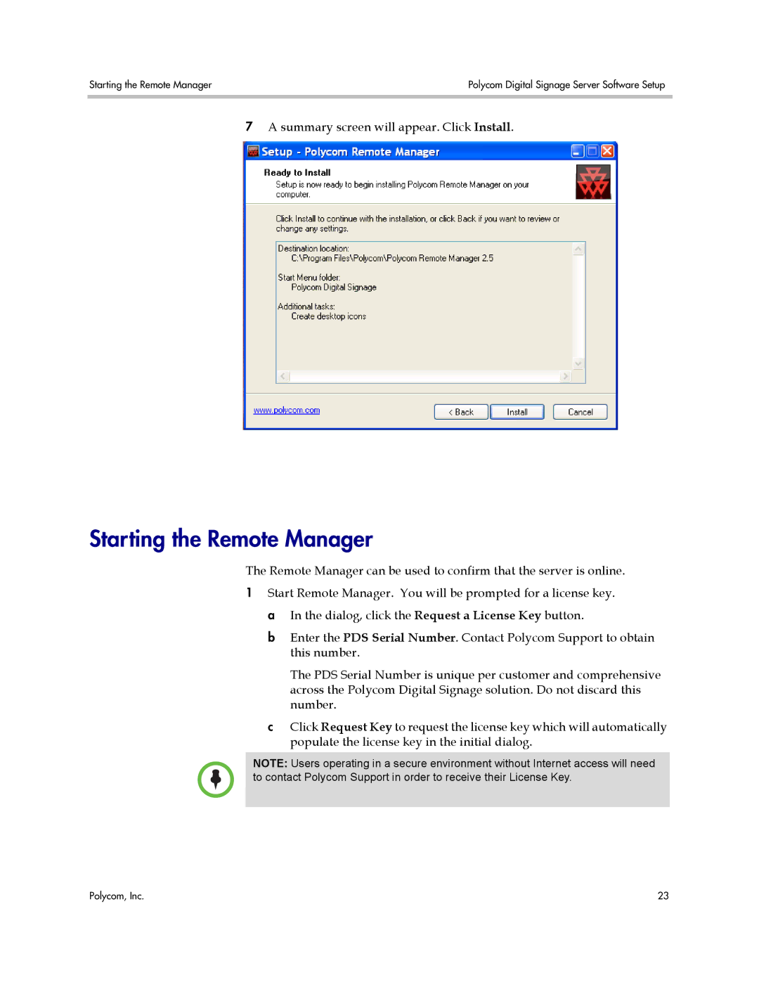 Polycom 725-78600-002A2 manual Starting the Remote Manager 