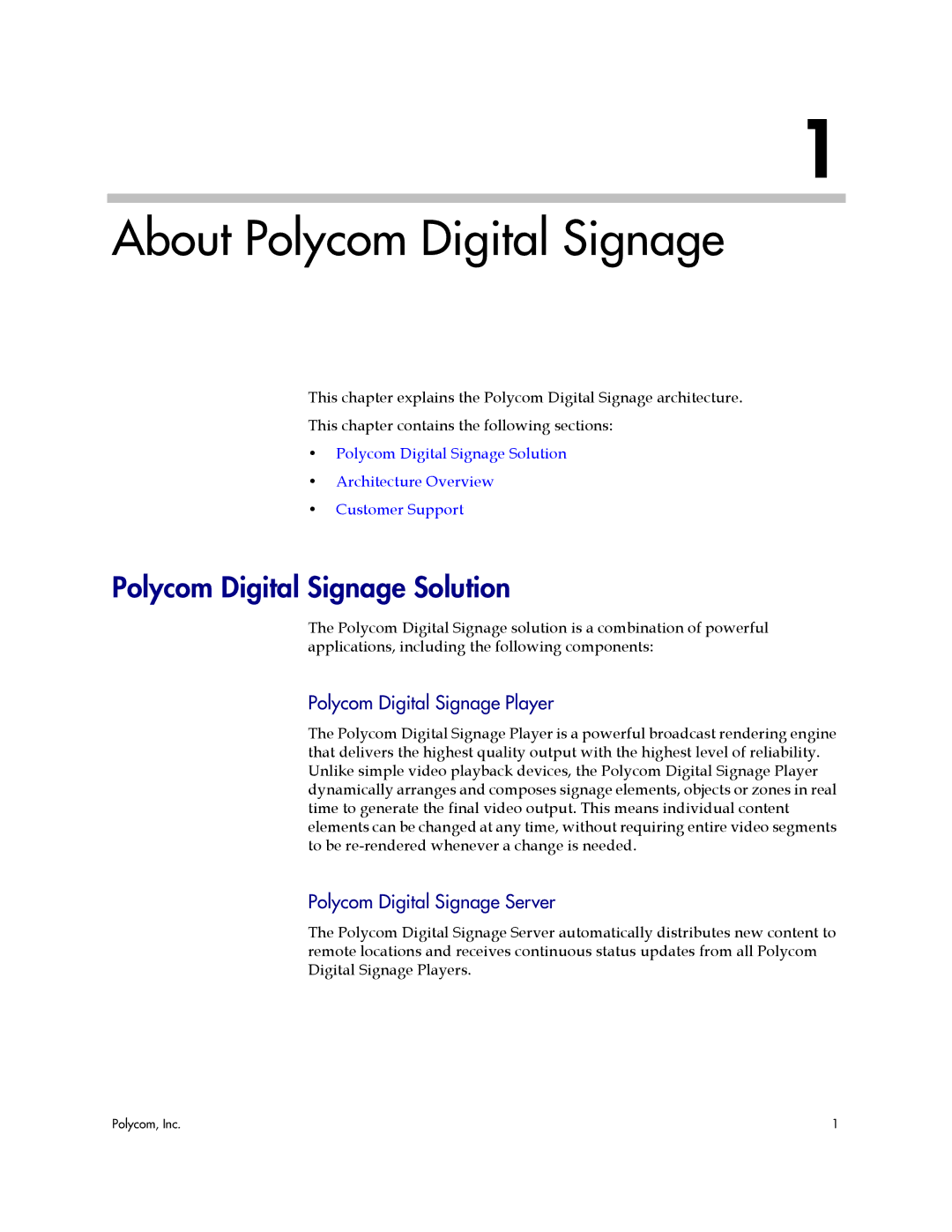 Polycom 725-78600-002A2 About Polycom Digital Signage, Polycom Digital Signage Solution, Polycom Digital Signage Player 