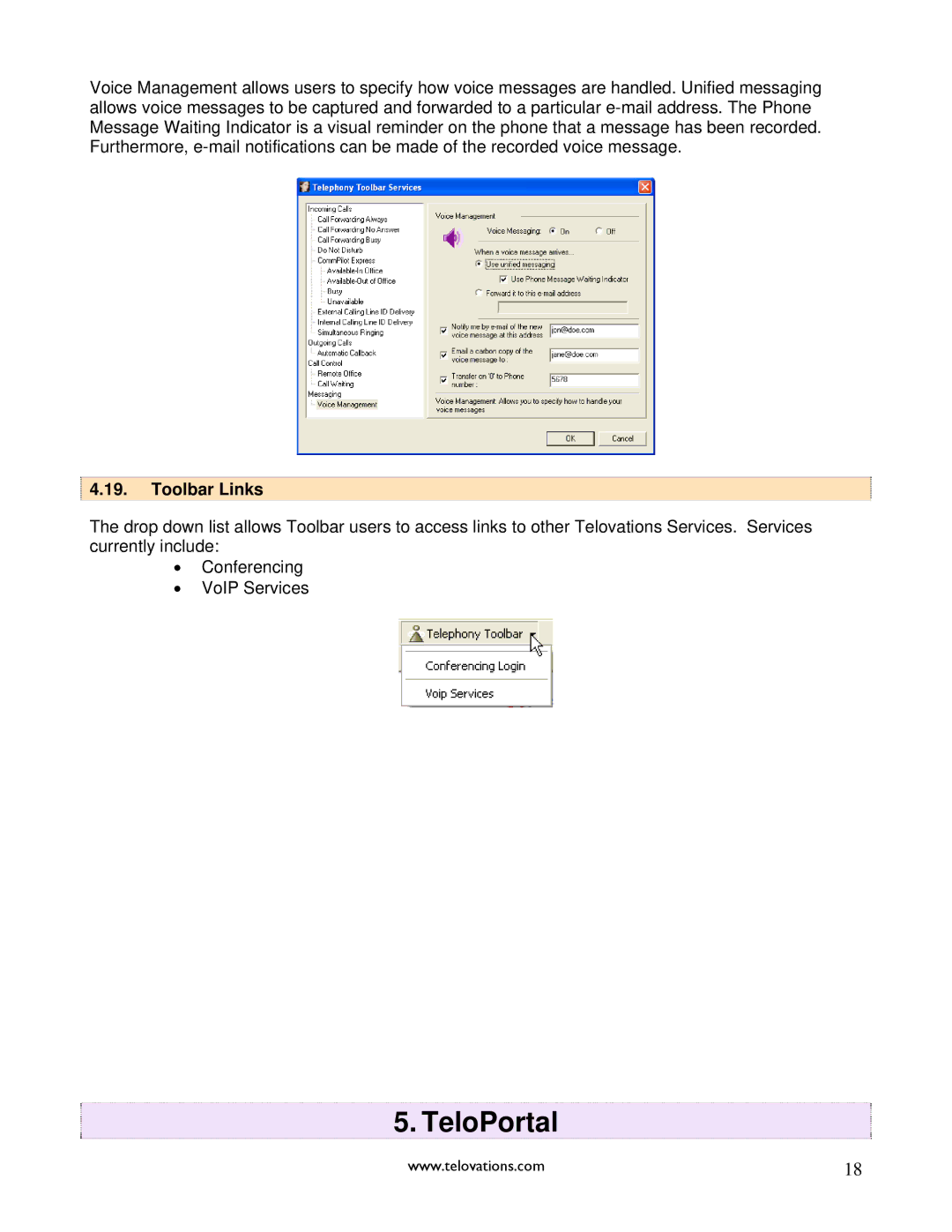 Polycom 7941 manual TeloPortal, Toolbar Links 