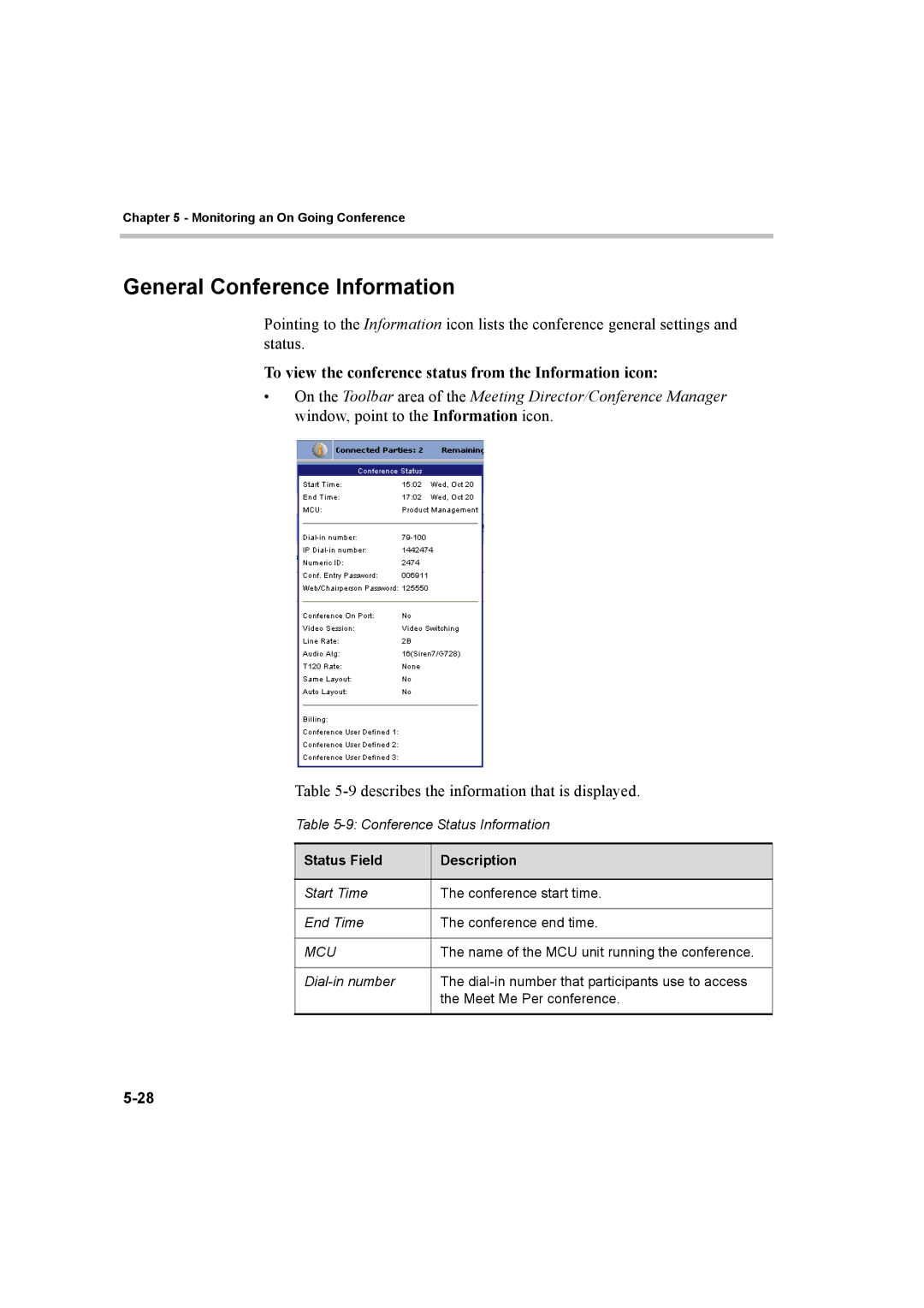 Polycom 8 manual General Conference Information, To view the conference status from the Information icon 