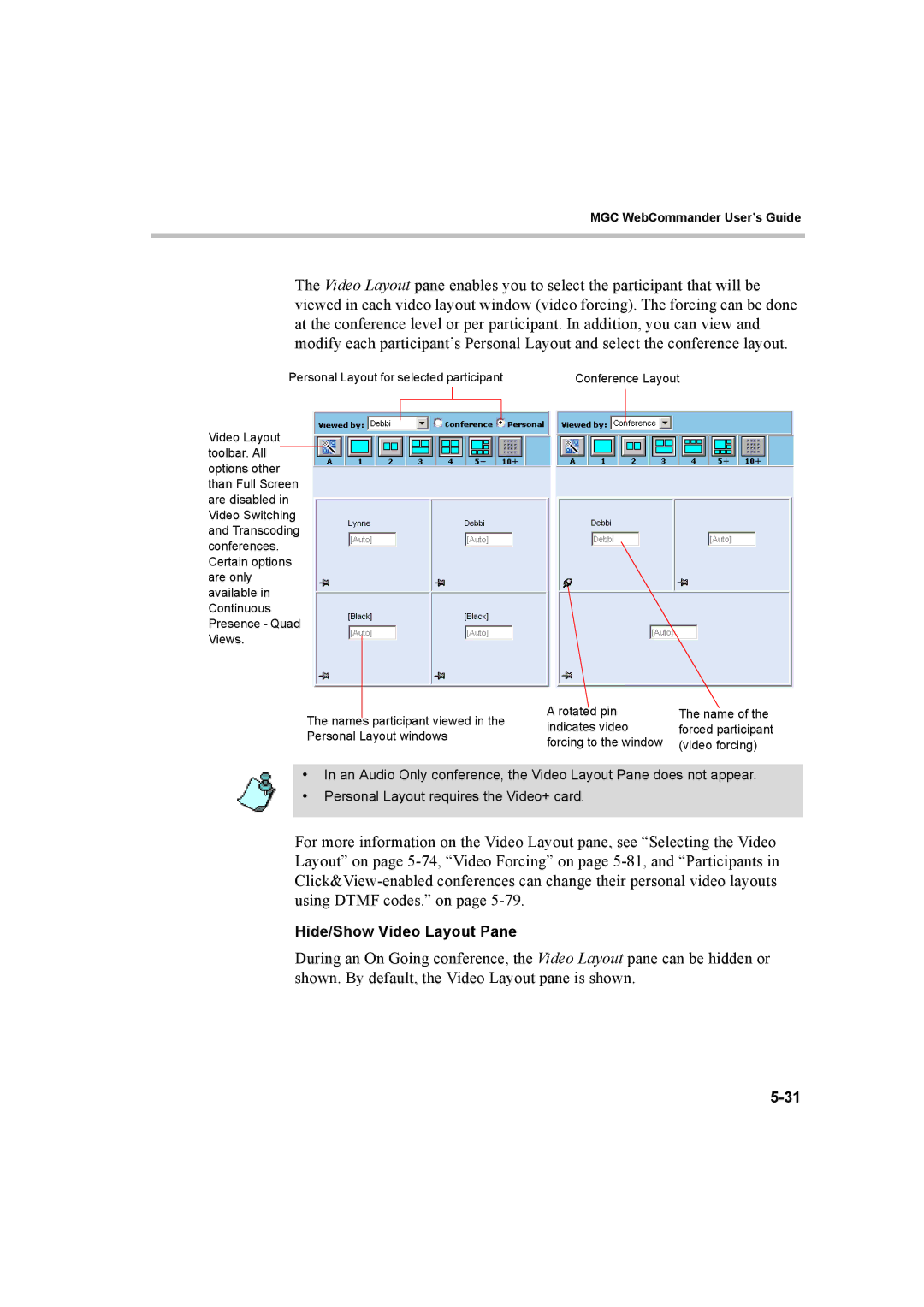 Polycom 8 manual Hide/Show Video Layout Pane 