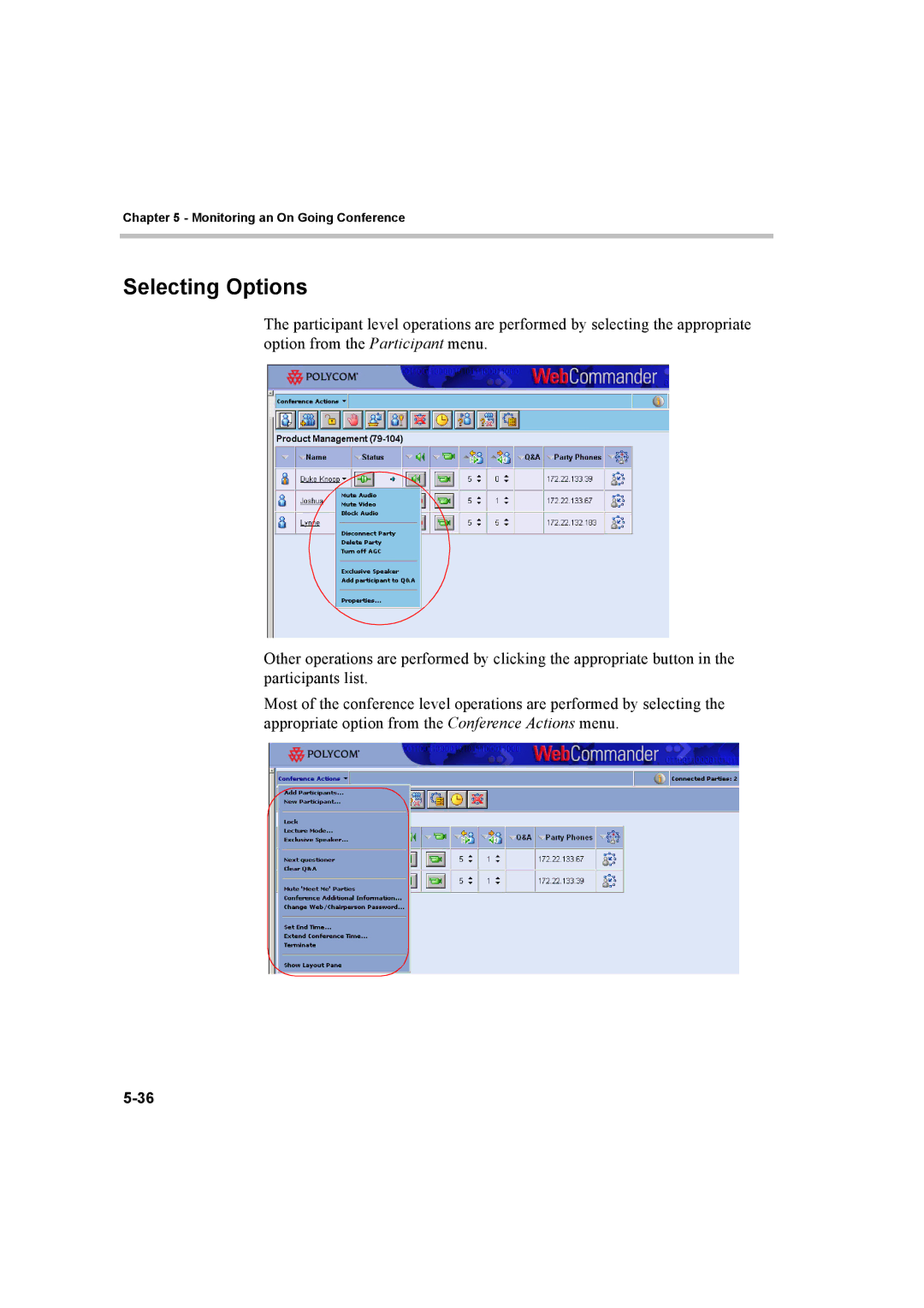 Polycom 8 manual Selecting Options 