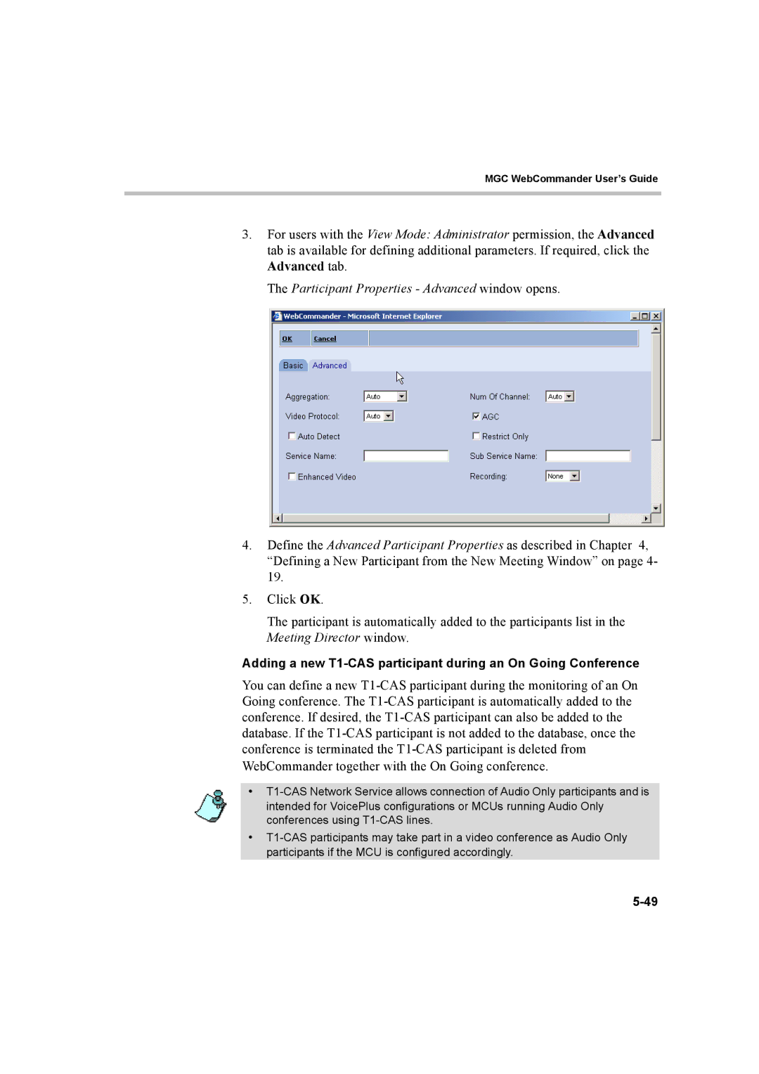 Polycom 8 manual Participant Properties Advanced window opens 