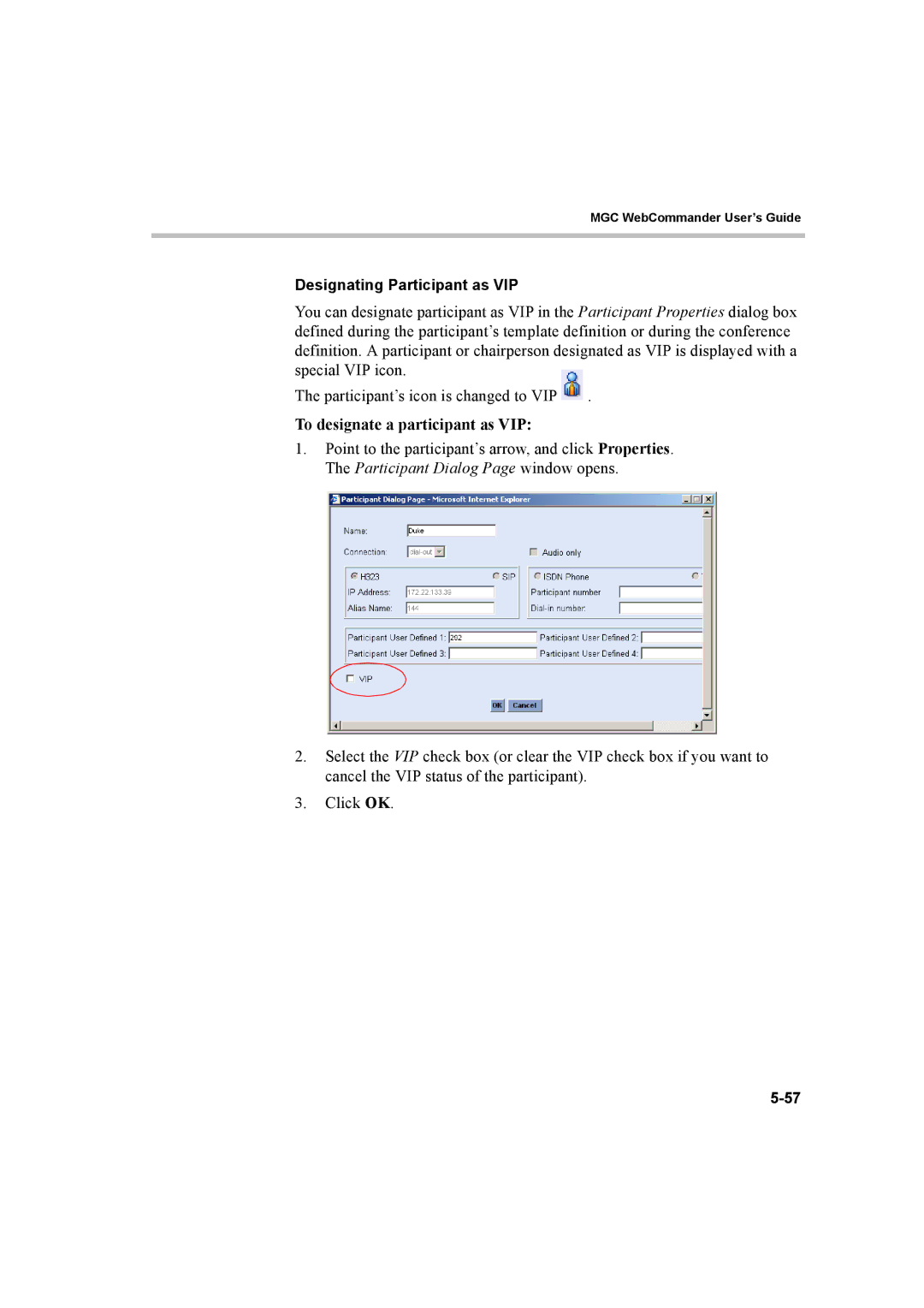 Polycom 8 manual To designate a participant as VIP, Designating Participant as VIP 