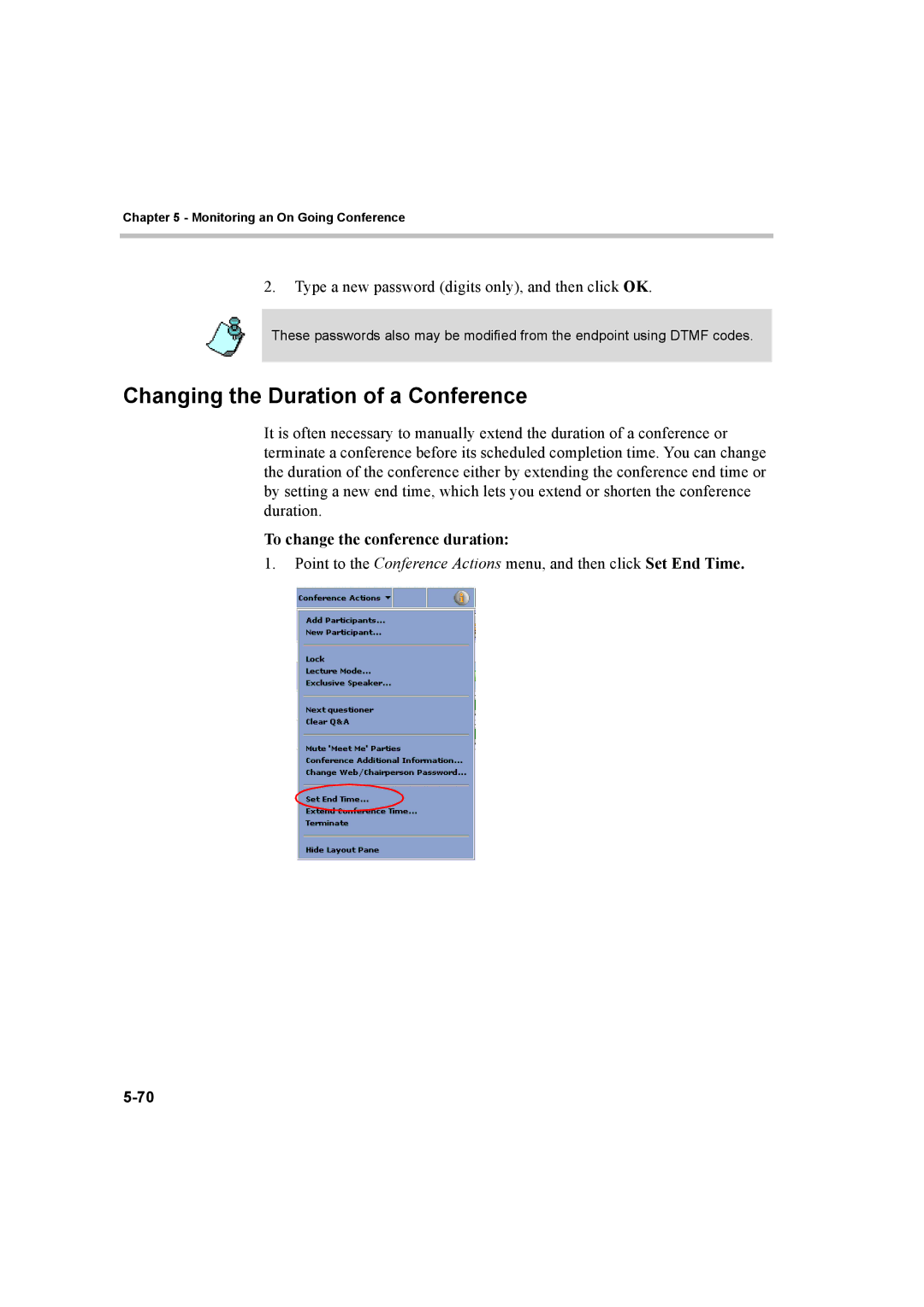 Polycom 8 manual Changing the Duration of a Conference, To change the conference duration 