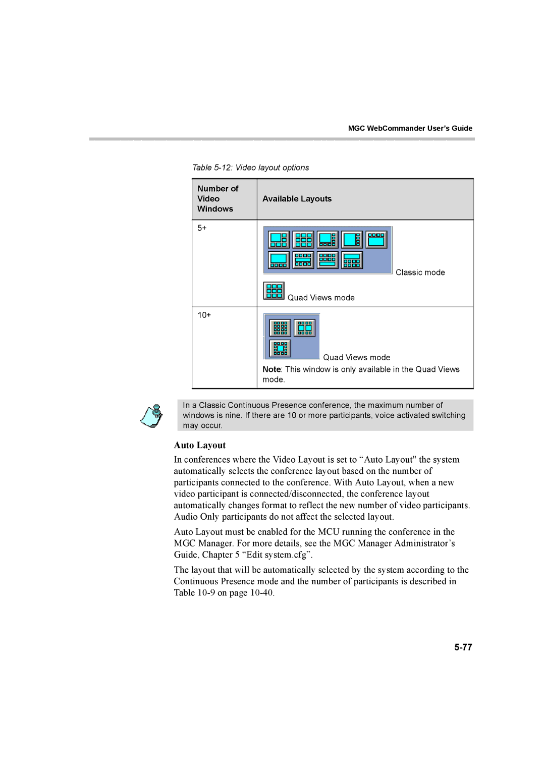 Polycom 8 manual Auto Layout, Number Video Available Layouts Windows 