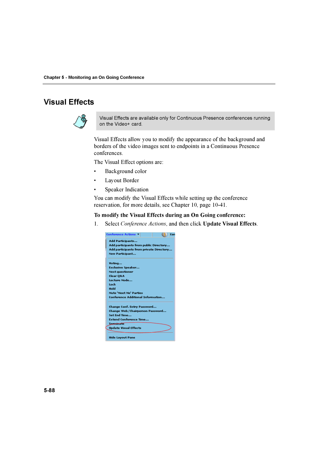 Polycom 8 manual To modify the Visual Effects during an On Going conference 