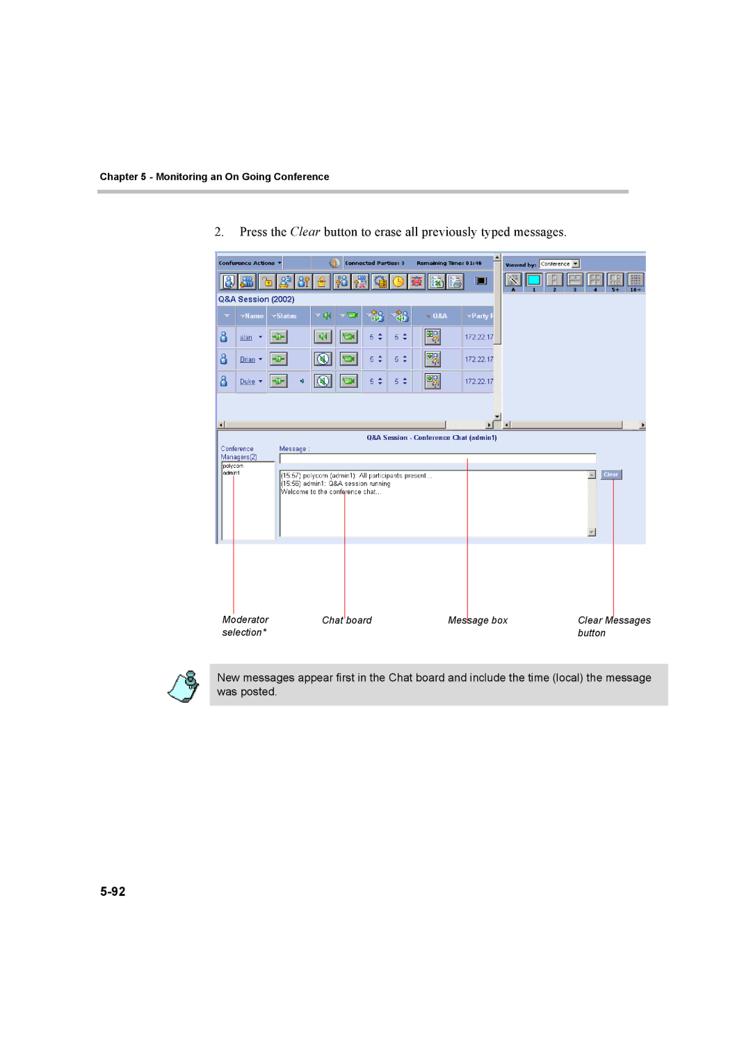 Polycom 8 manual Moderator Chat Board Message box Clear 