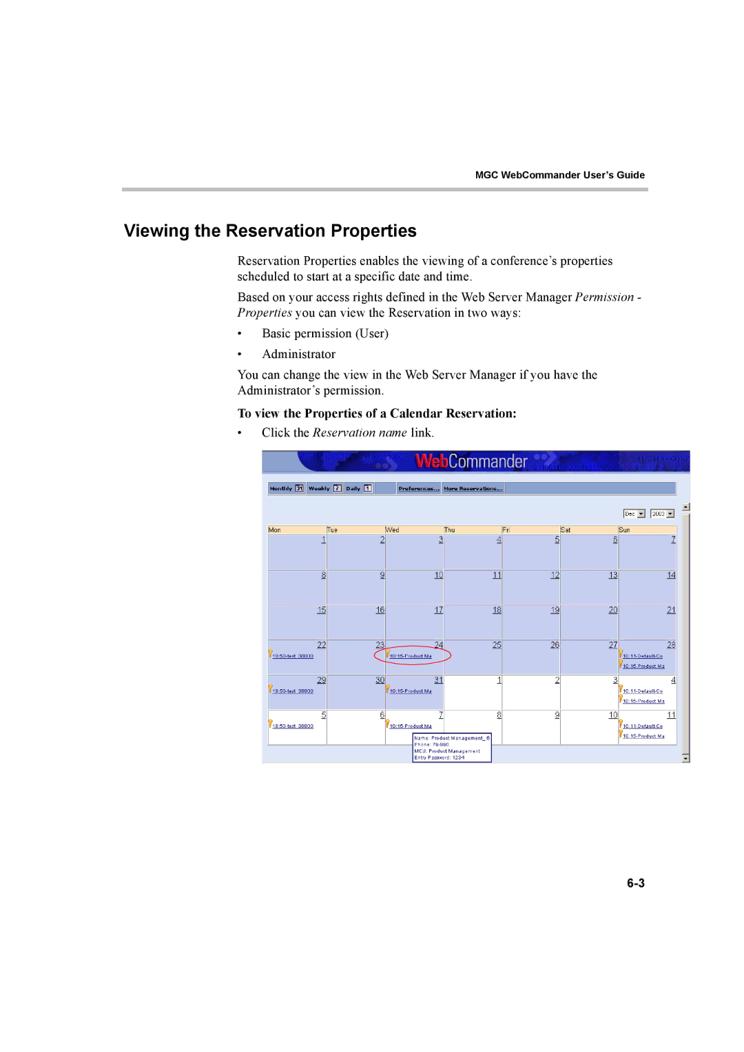 Polycom 8 manual Viewing the Reservation Properties, To view the Properties of a Calendar Reservation 