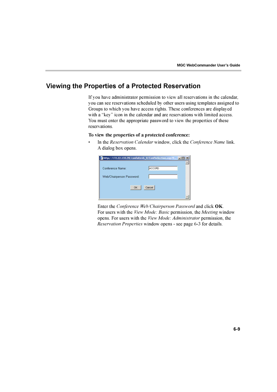 Polycom 8 manual Viewing the Properties of a Protected Reservation, To view the properties of a protected conference 