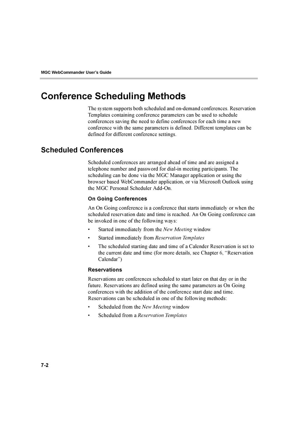 Polycom 8 manual Conference Scheduling Methods, Scheduled Conferences, Scheduled from a Reservation Templates 