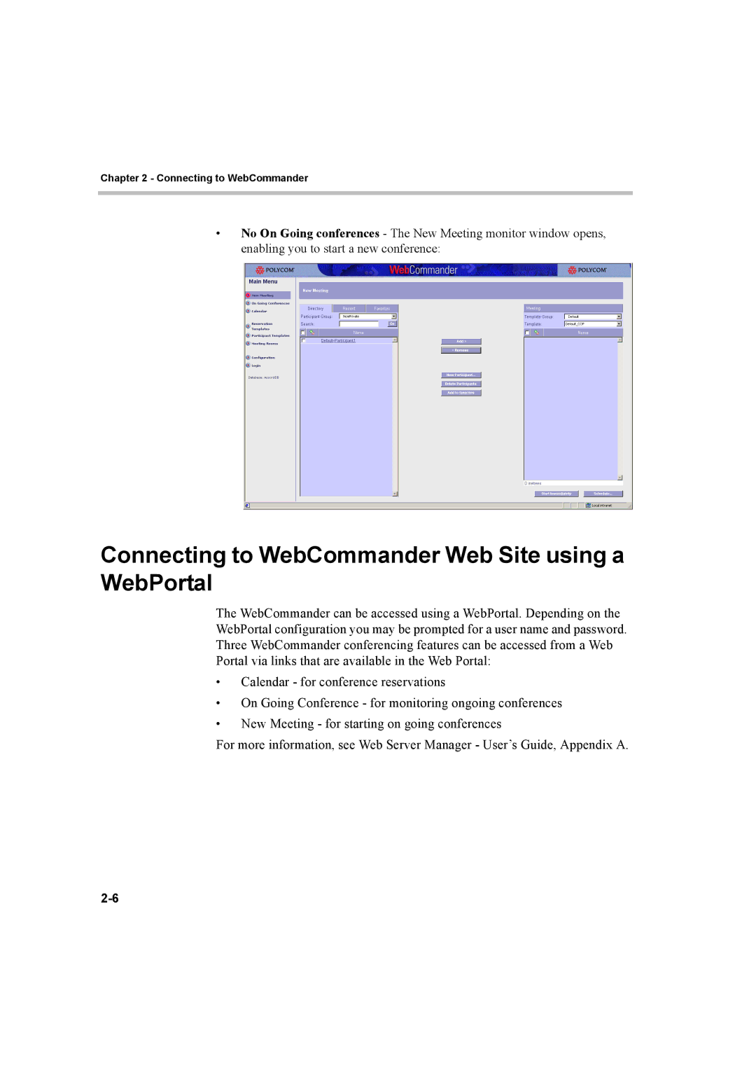 Polycom 8 manual Connecting to WebCommander Web Site using a WebPortal 