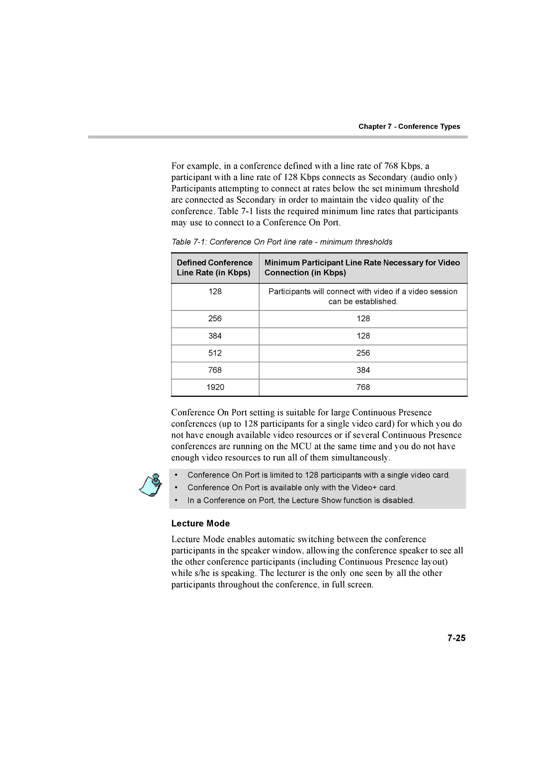 Polycom 8 manual Lecture Mode 