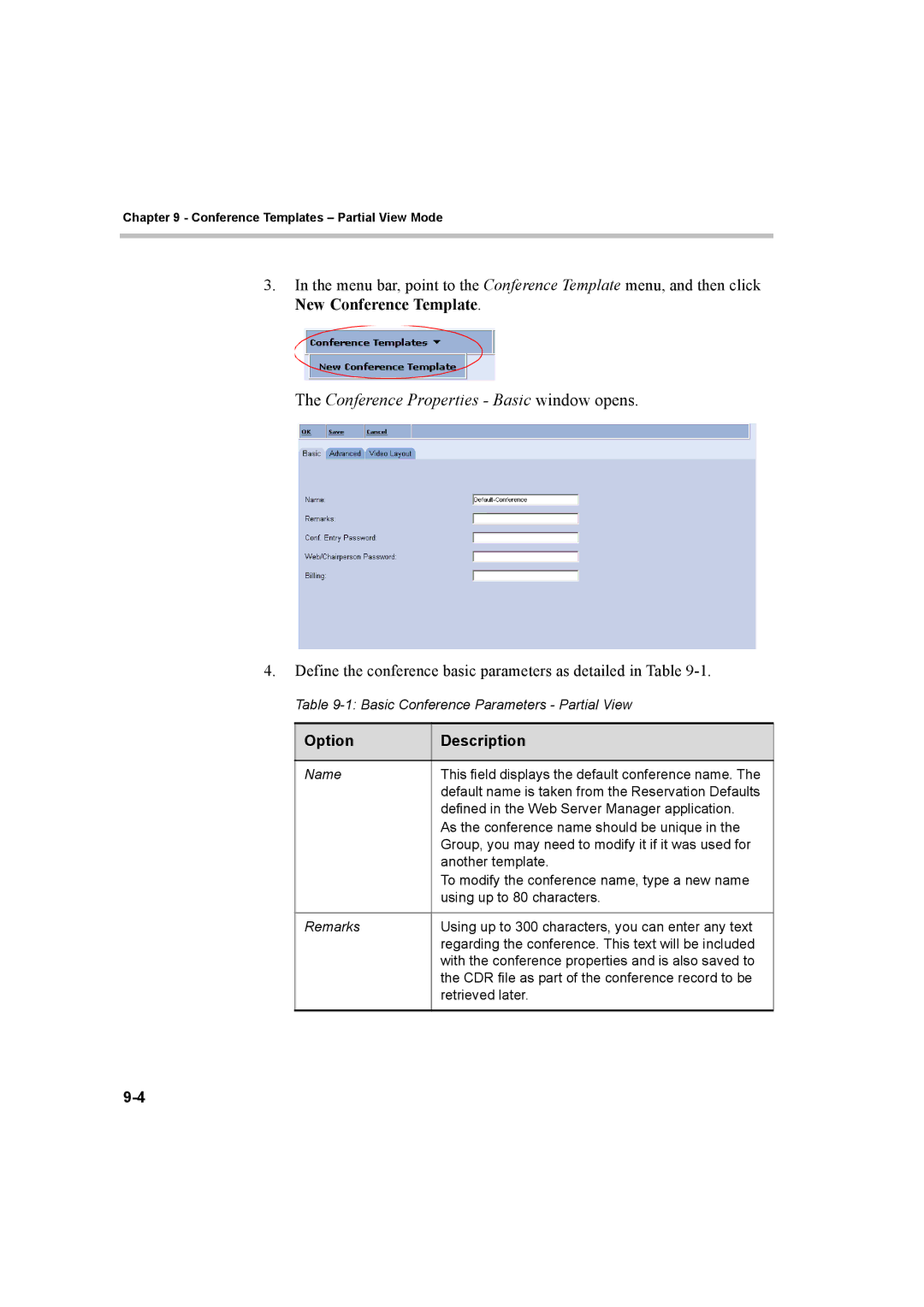 Polycom 8 manual Conference Properties Basic window opens, Define the conference basic parameters as detailed in Table 