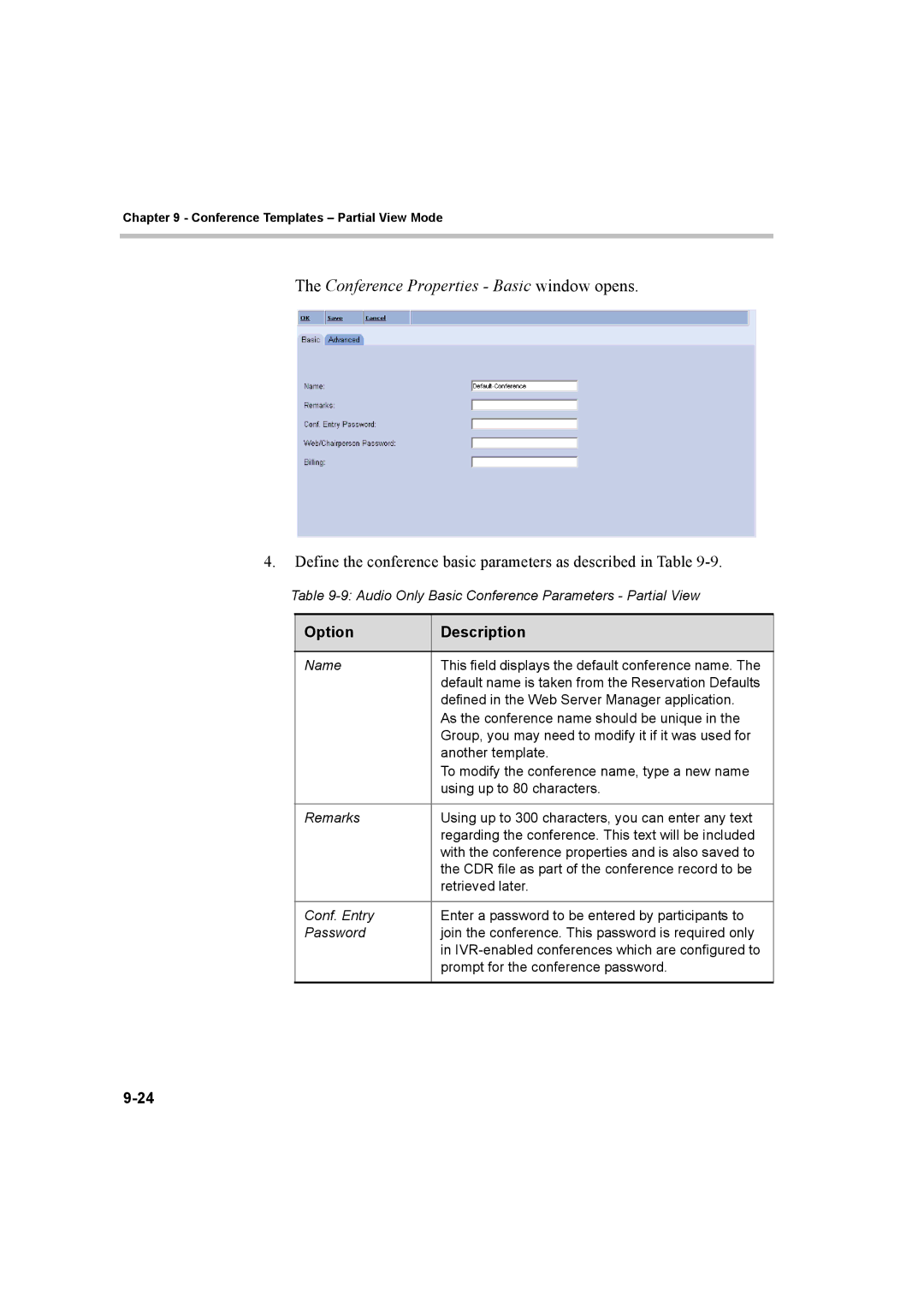 Polycom 8 manual Define the conference basic parameters as described in Table 