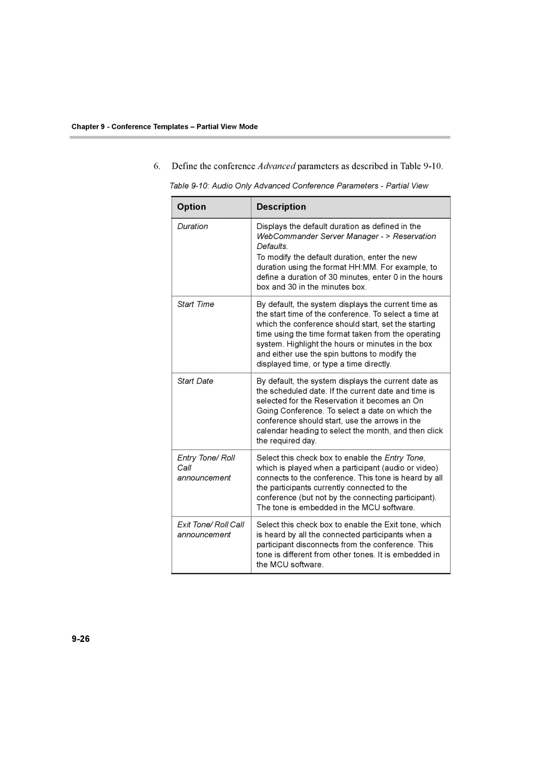 Polycom 8 manual Audio Only Advanced Conference Parameters Partial View 