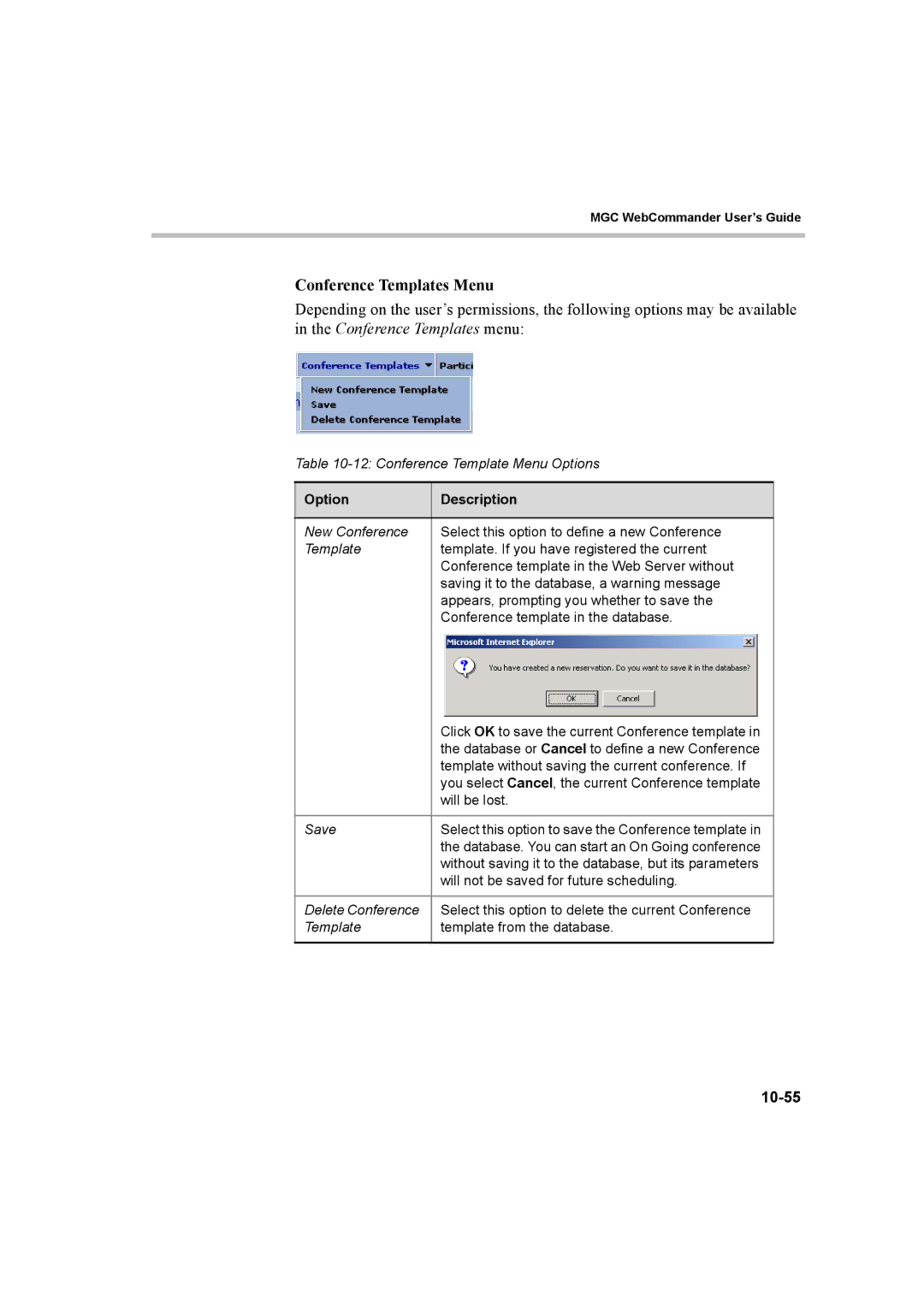 Polycom 8 manual Conference Templates Menu, 10-55 