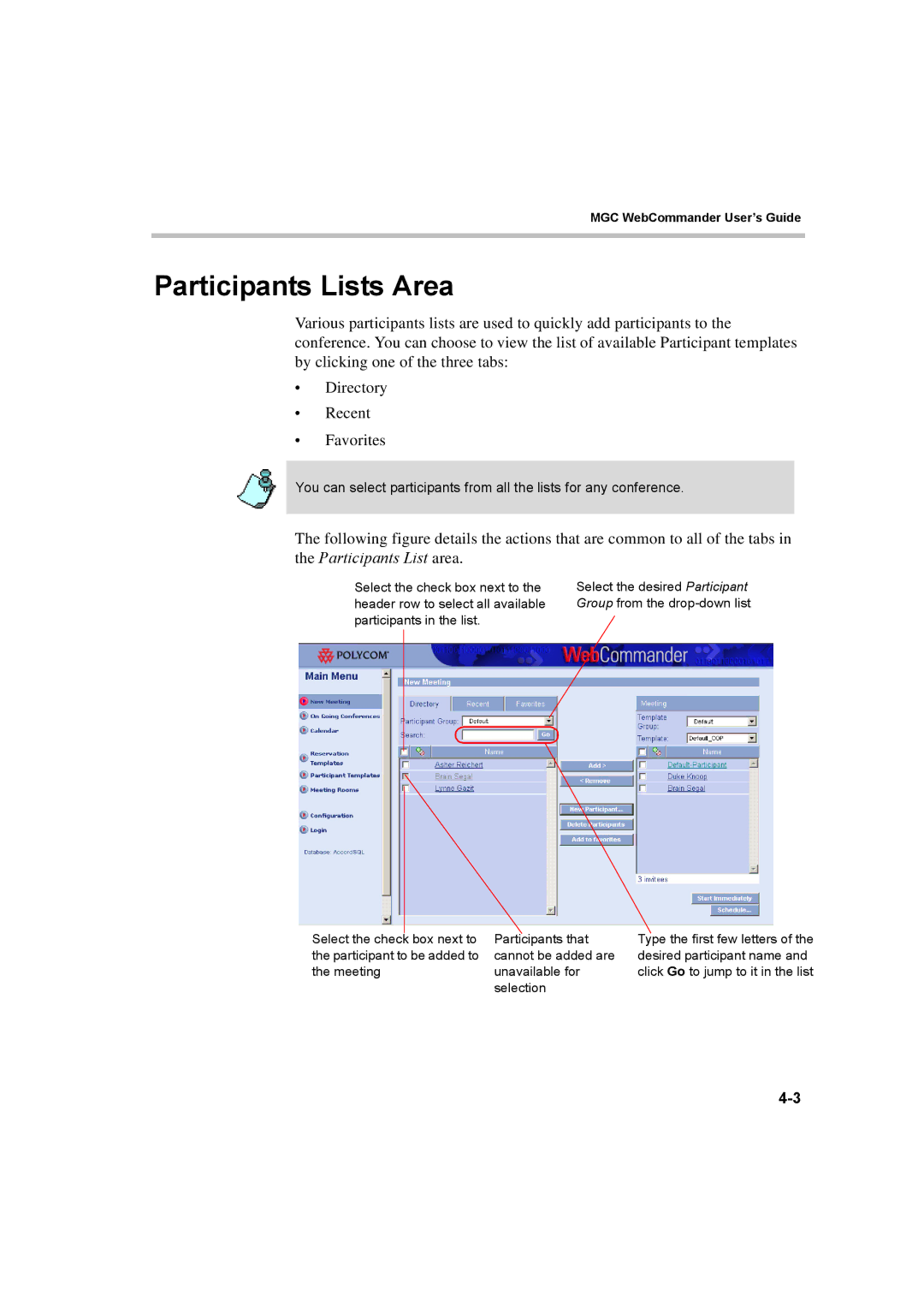 Polycom 8 manual Participants Lists Area 