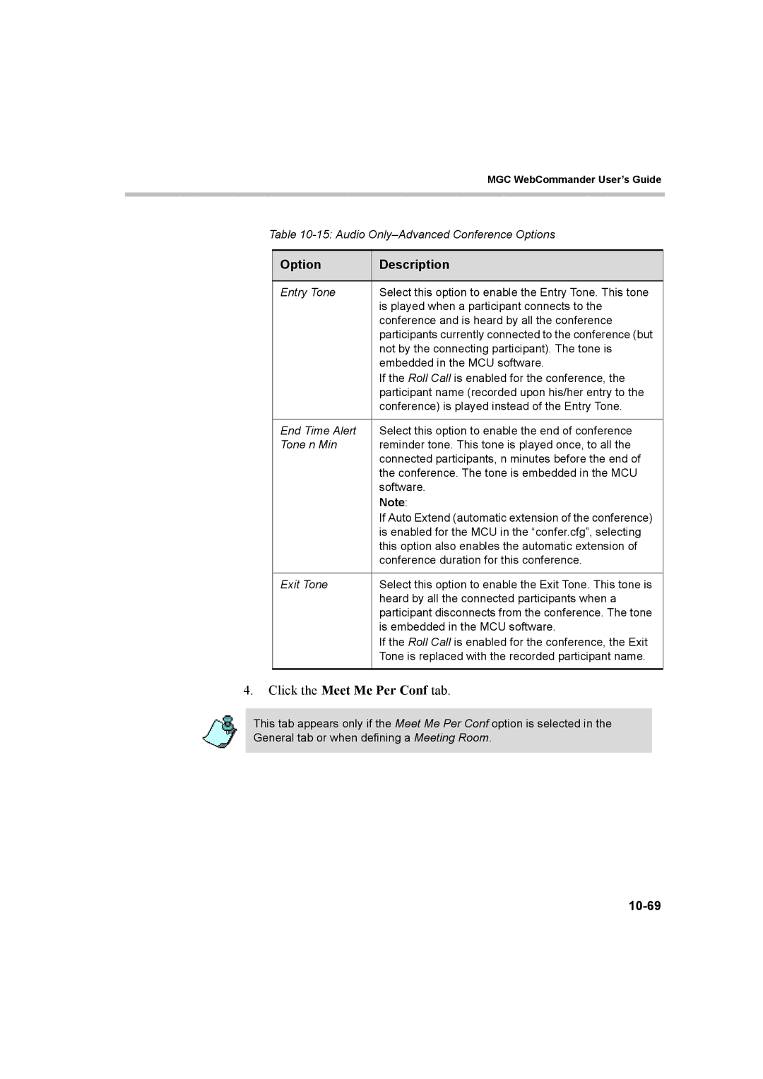 Polycom 8 manual Click the Meet Me Per Conf tab, 10-69 