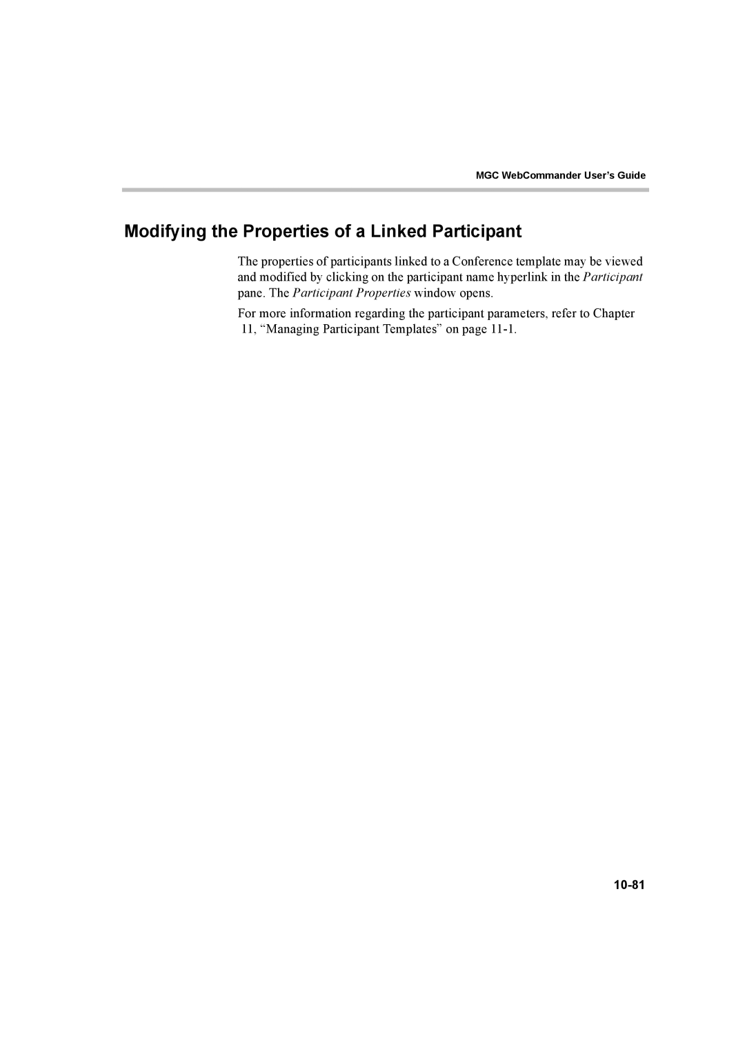 Polycom manual Modifying the Properties of a Linked Participant, 10-81 