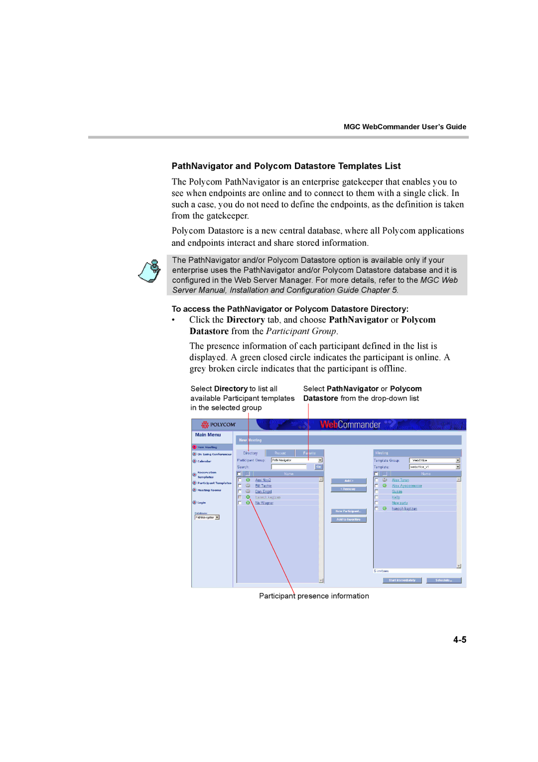 Polycom 8 PathNavigator and Polycom Datastore Templates List, To access the PathNavigator or Polycom Datastore Directory 