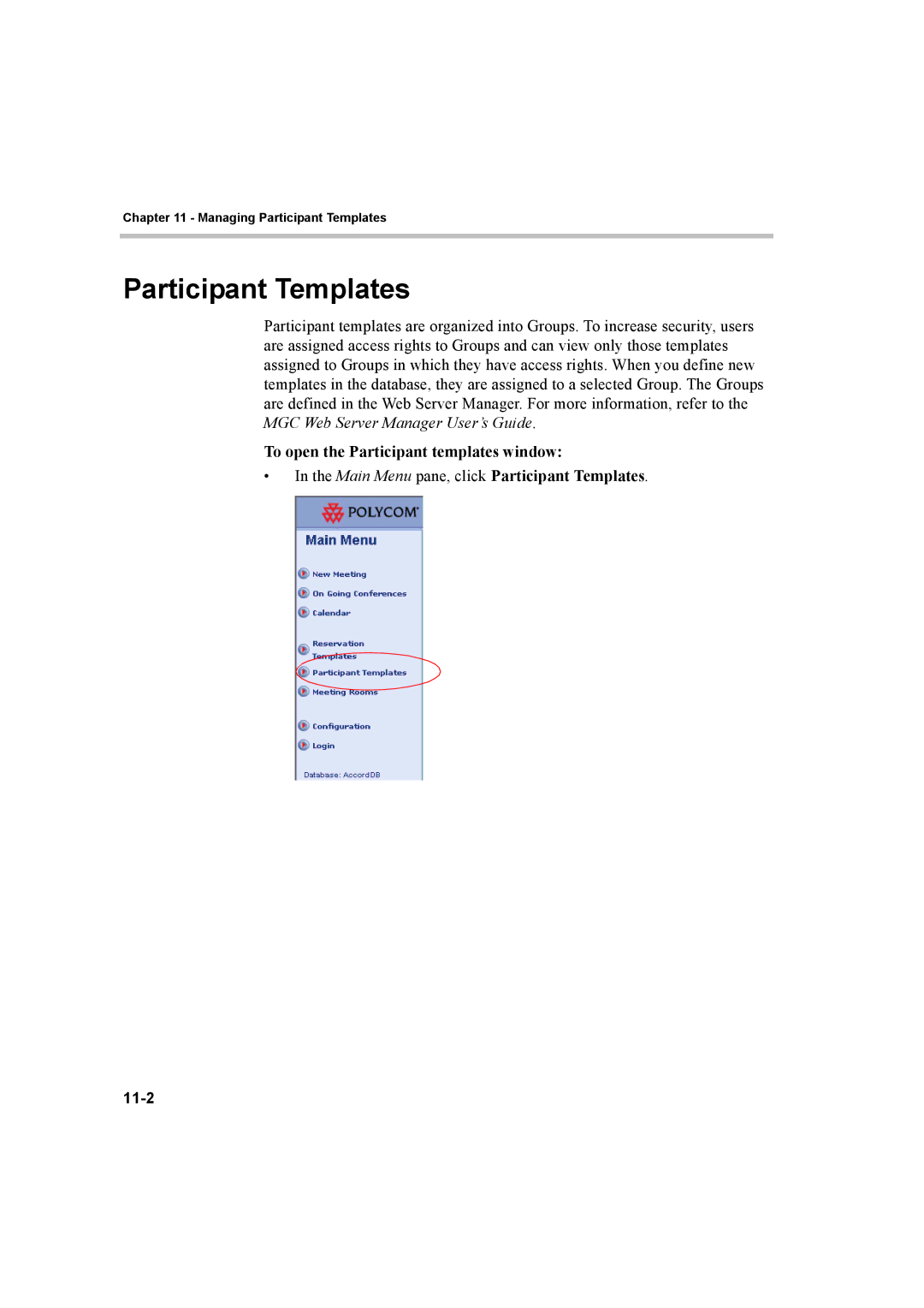 Polycom 8 manual Participant Templates, 11-2 