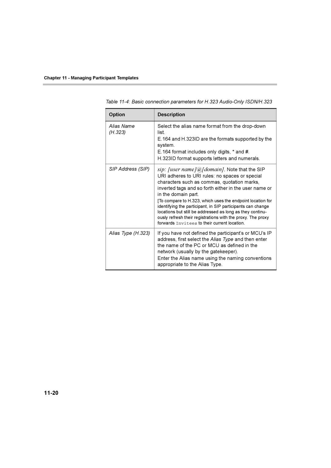 Polycom 8 manual Sip user name@domain. Note that the SIP, 11-20 