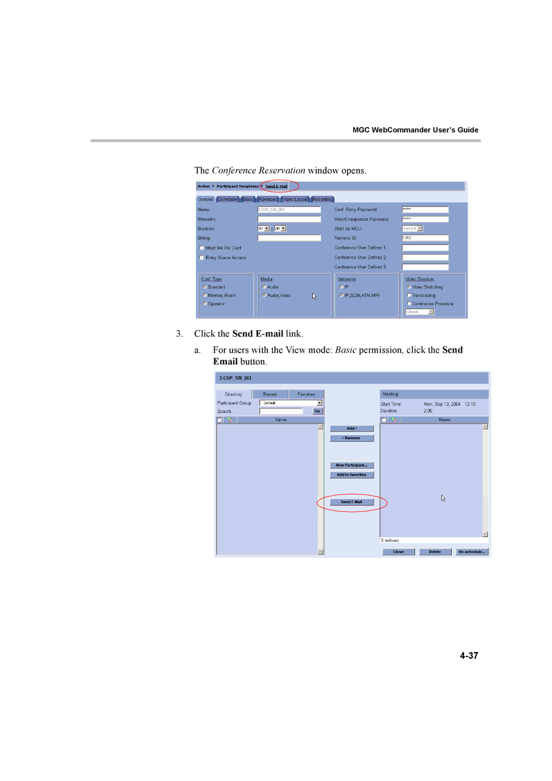 Polycom 8 manual Conference Reservation window opens 