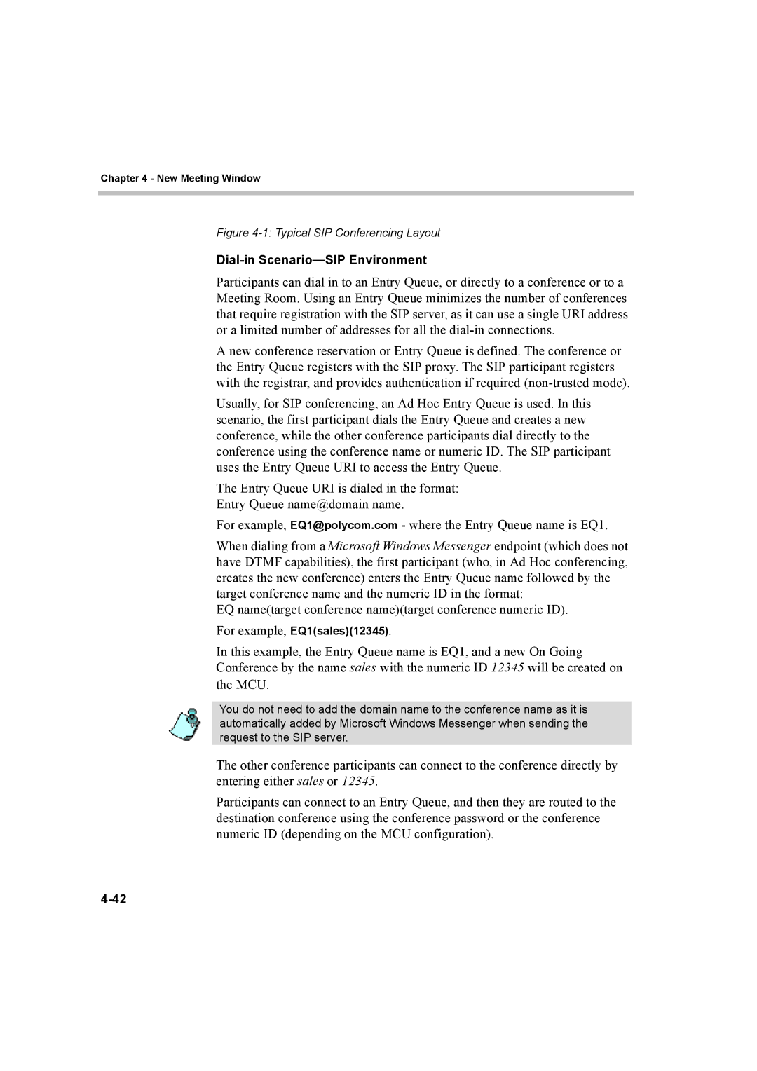 Polycom 8 manual Dial-in Scenario-SIP Environment, For example, EQ1sales12345 