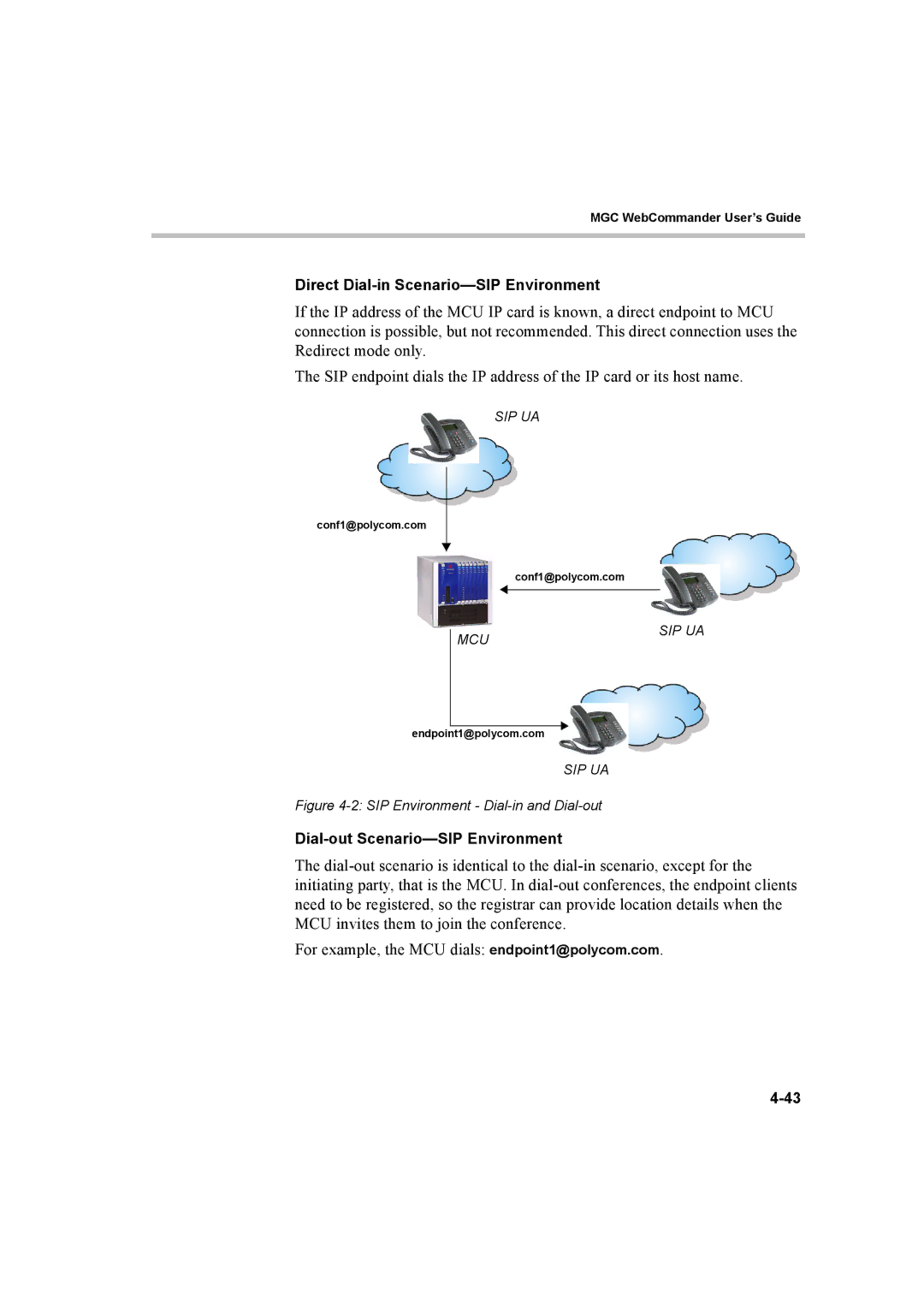 Polycom 8 manual Direct Dial-in Scenario-SIP Environment, Dial-out Scenario-SIP Environment 