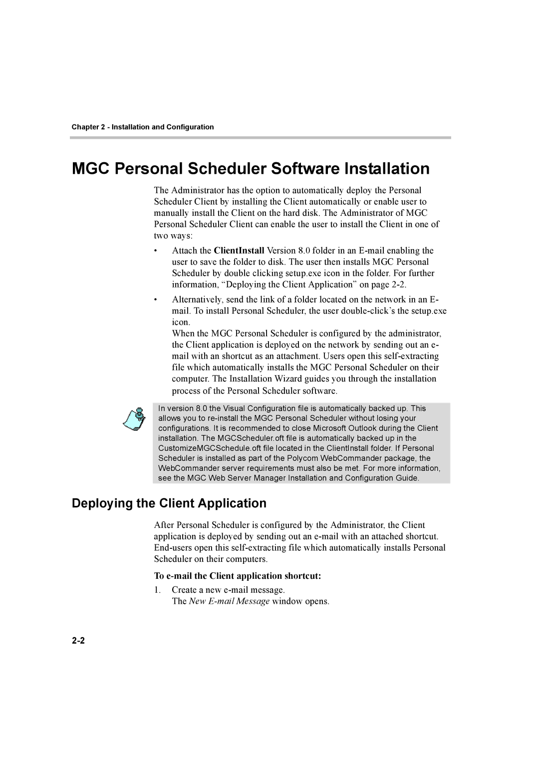 Polycom 8 quick start Deploying the Client Application, To e-mail the Client application shortcut 