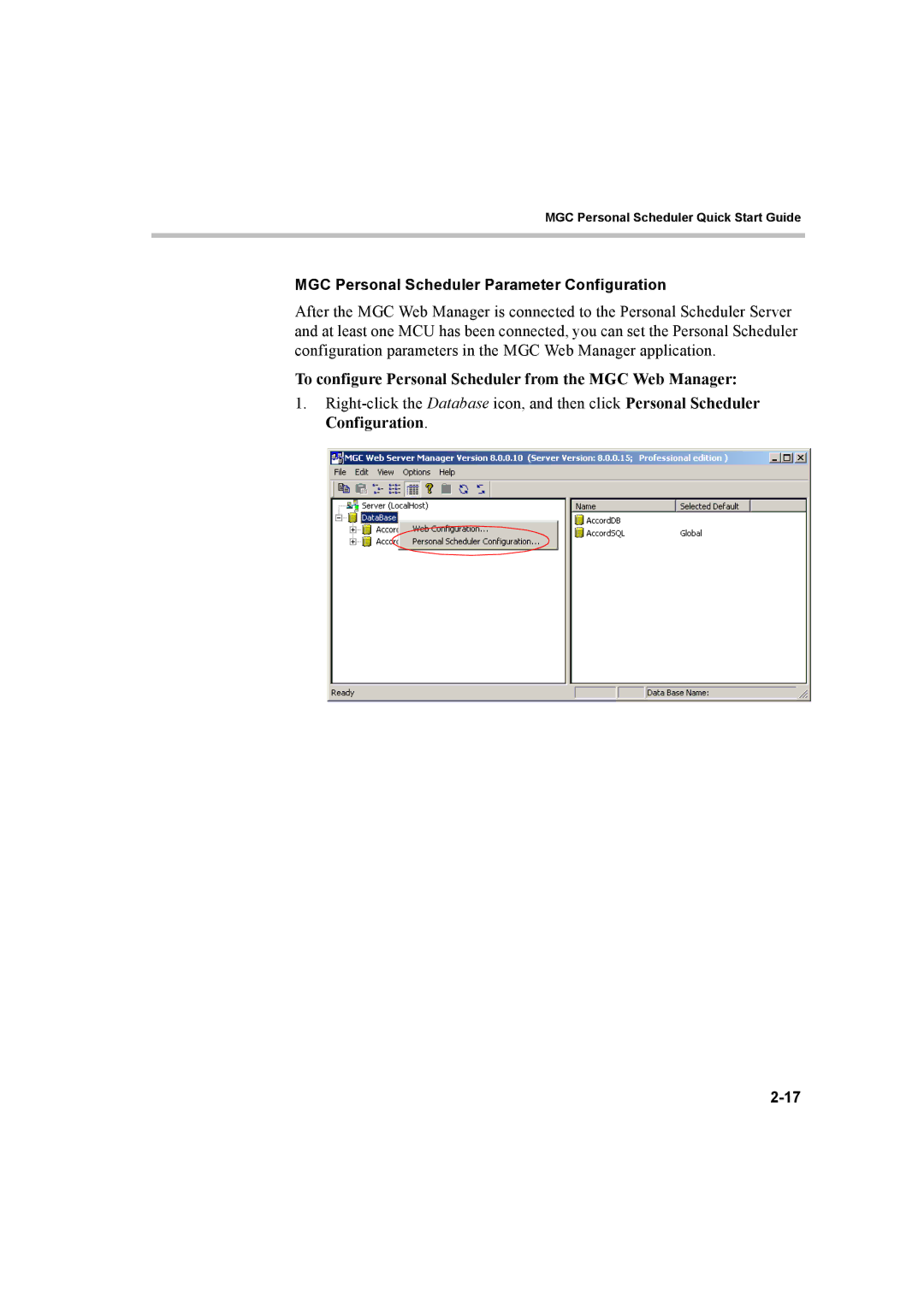 Polycom 8 quick start To configure Personal Scheduler from the MGC Web Manager 