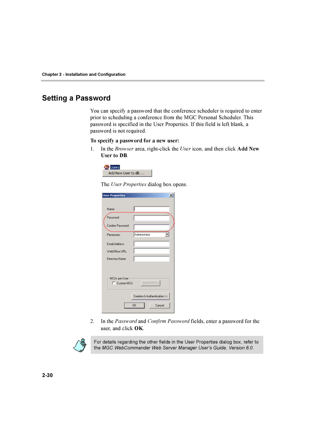 Polycom 8 quick start Setting a Password, To specify a password for a new user 