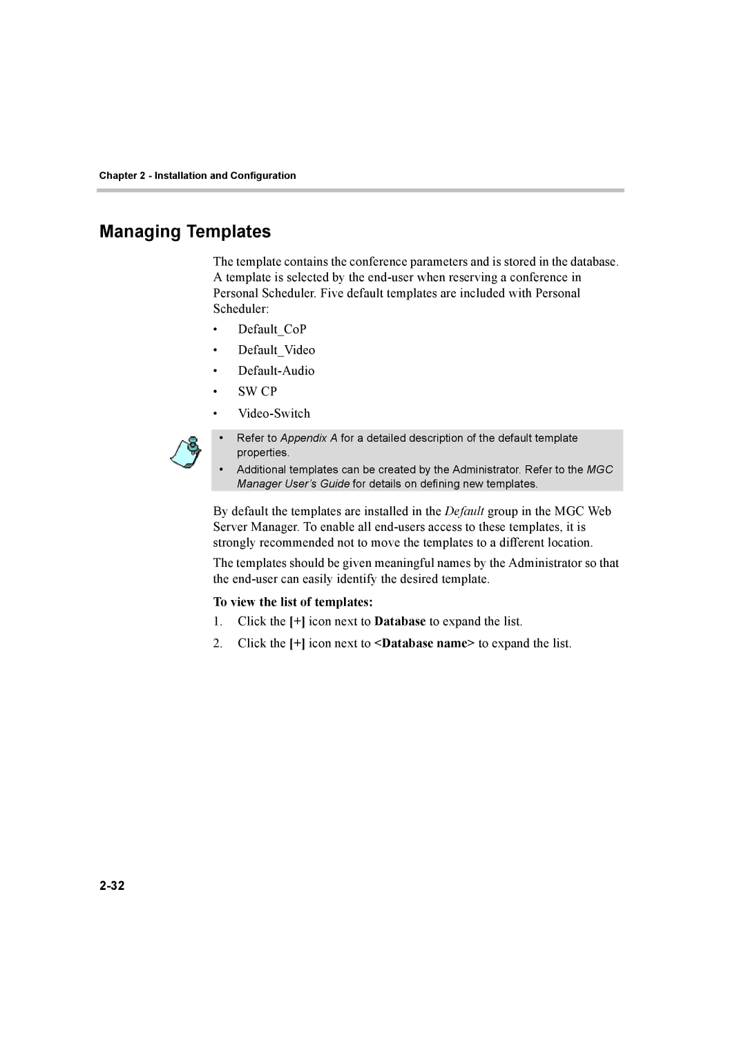 Polycom 8 quick start Managing Templates, To view the list of templates 