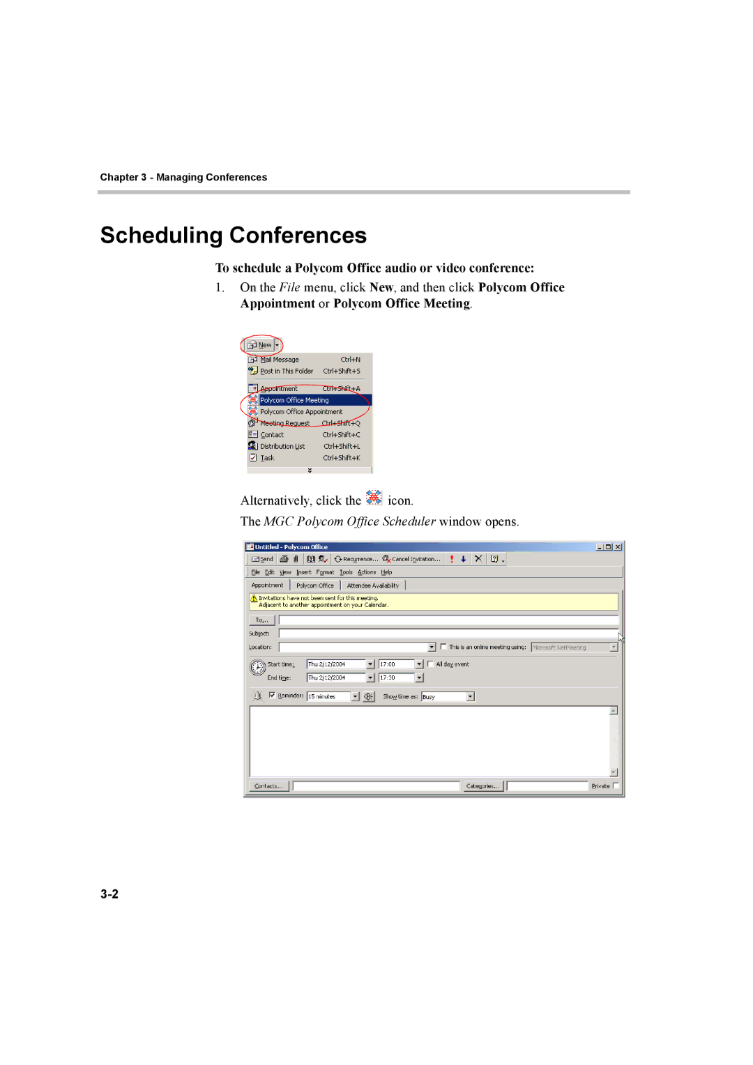 Polycom 8 quick start Scheduling Conferences, To schedule a Polycom Office audio or video conference 