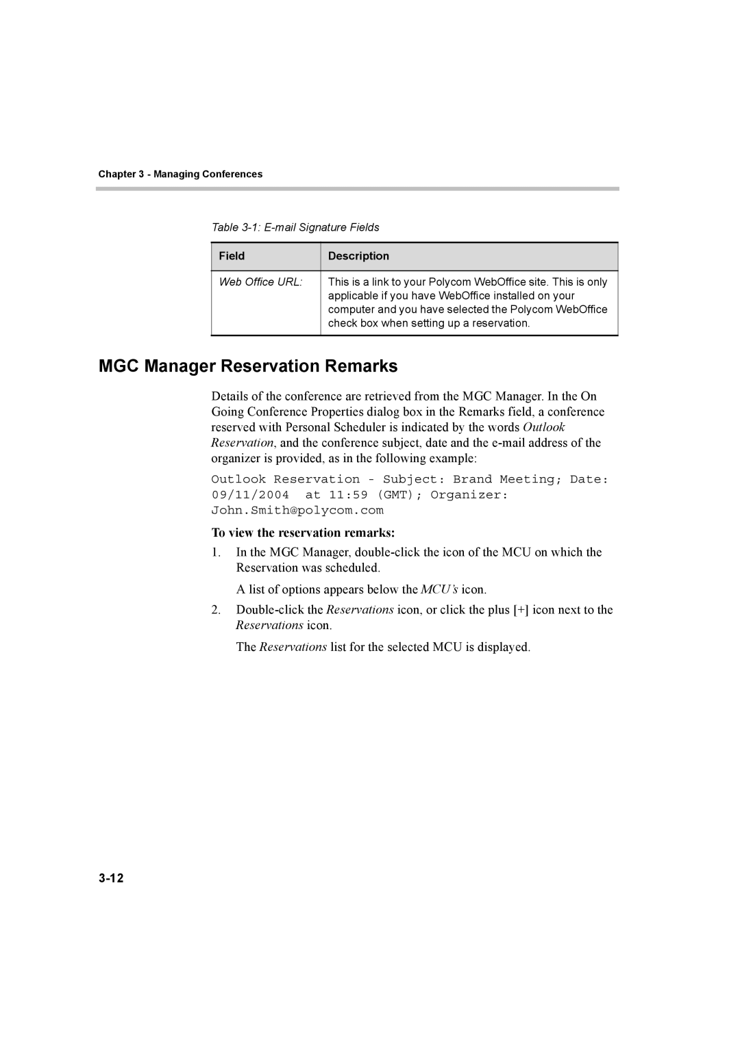 Polycom 8 quick start MGC Manager Reservation Remarks, To view the reservation remarks 