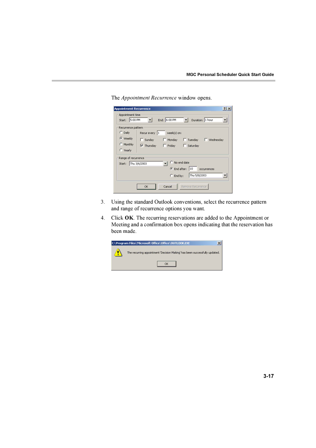 Polycom 8 quick start Appointment Recurrence window opens 