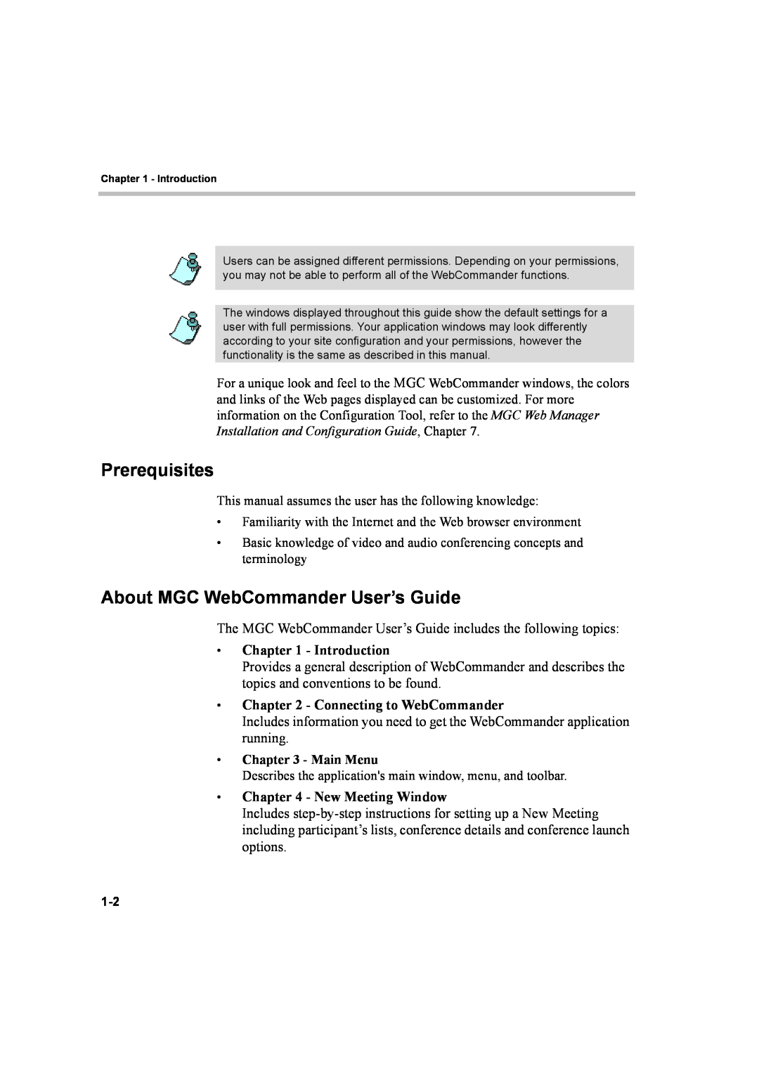 Polycom 8 manual Prerequisites, About MGC WebCommander User’s Guide, • - Introduction, • - Connecting to WebCommander 